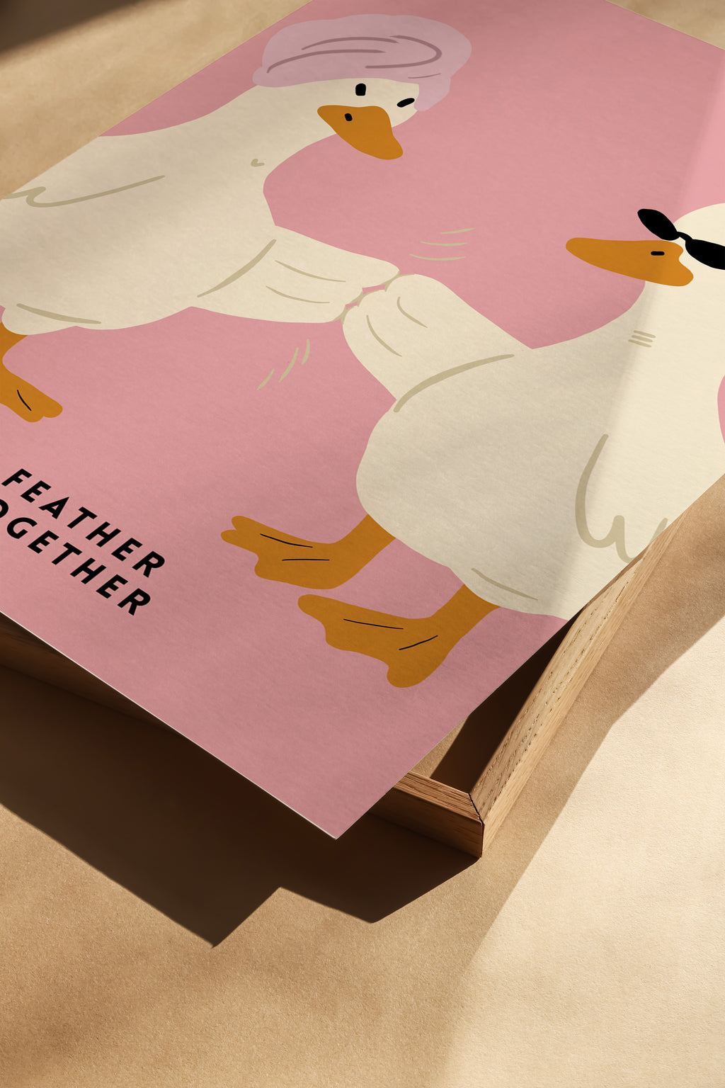 Retro Wandbild mit zwei stilisierten Enten im soften Scandi Design