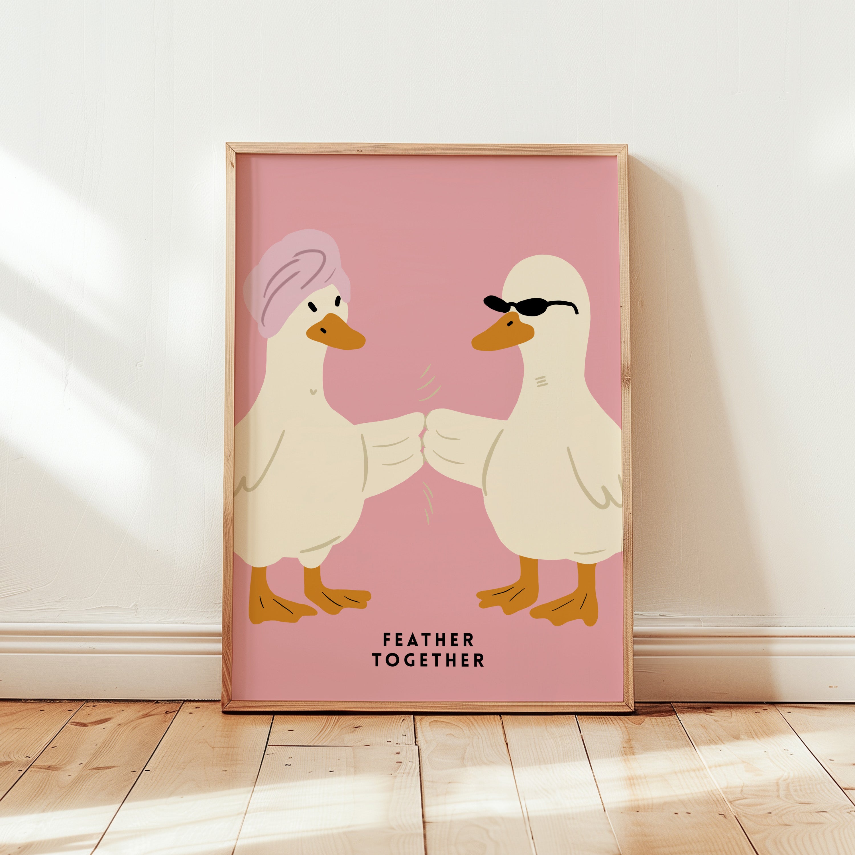 Aesthetic Duck Print mit humorvoller Darstellung zweier Enten