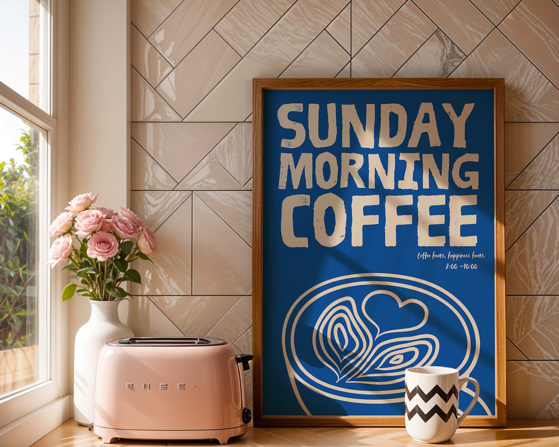 Blue Sunday Morning Coffee Poster | Minimalist Coffee Art Print | Modern Wall Decor | Gift for Coffee Lovers