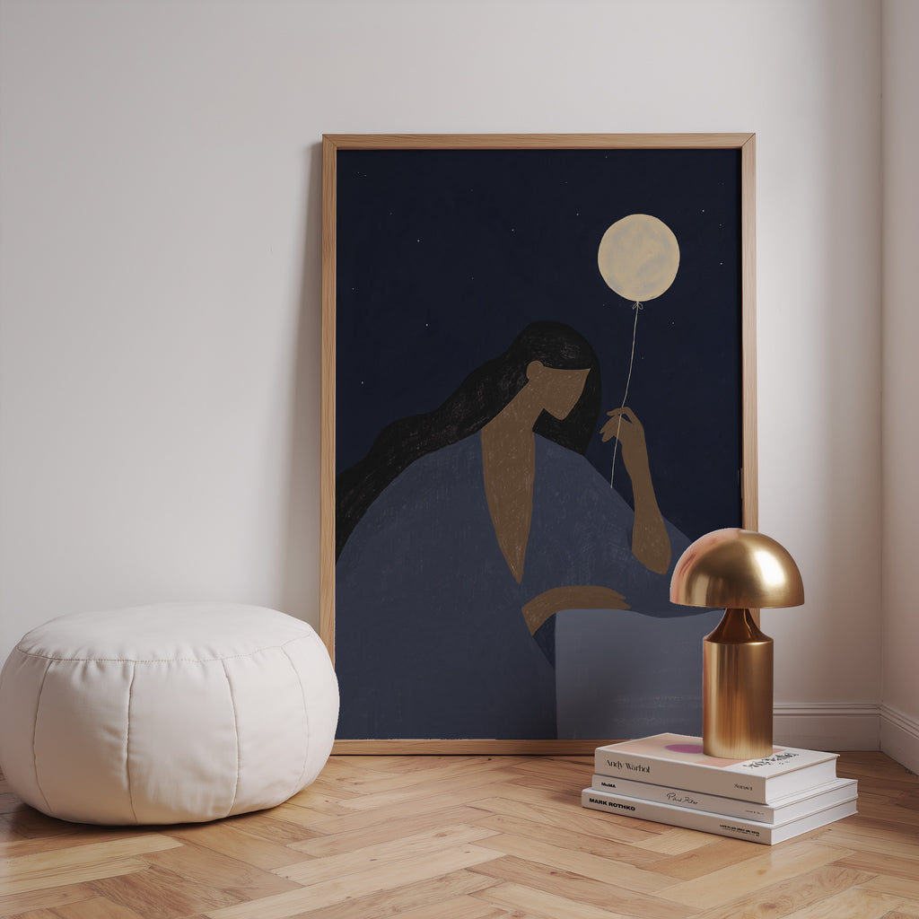Modernes Moonlight Poster mit Sternenhimmel und poetischer Illustration