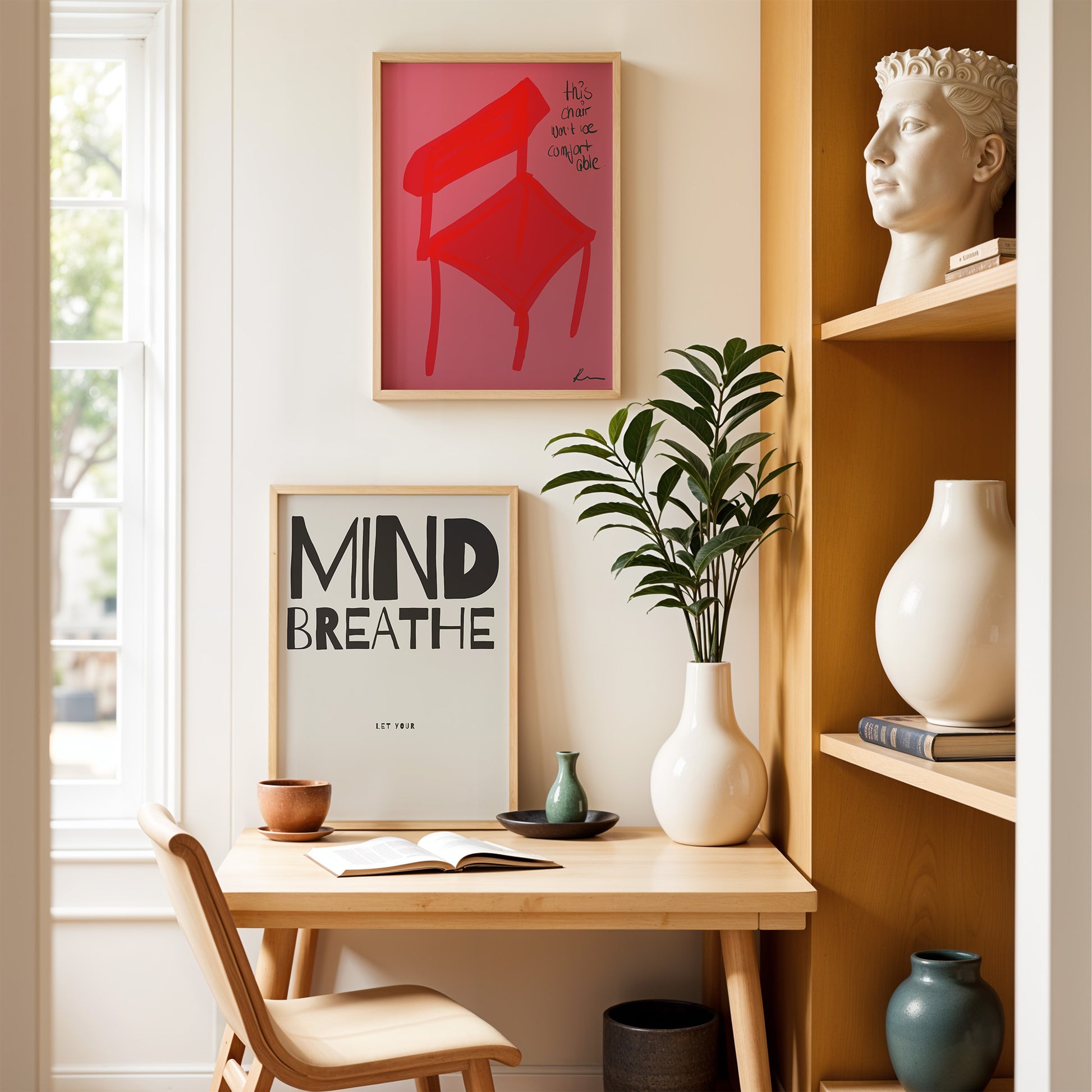 Motivational Poster | Minimalist Wall Art | Mind Breathe Print | Mindfulness Decor | Stress Relief Art
