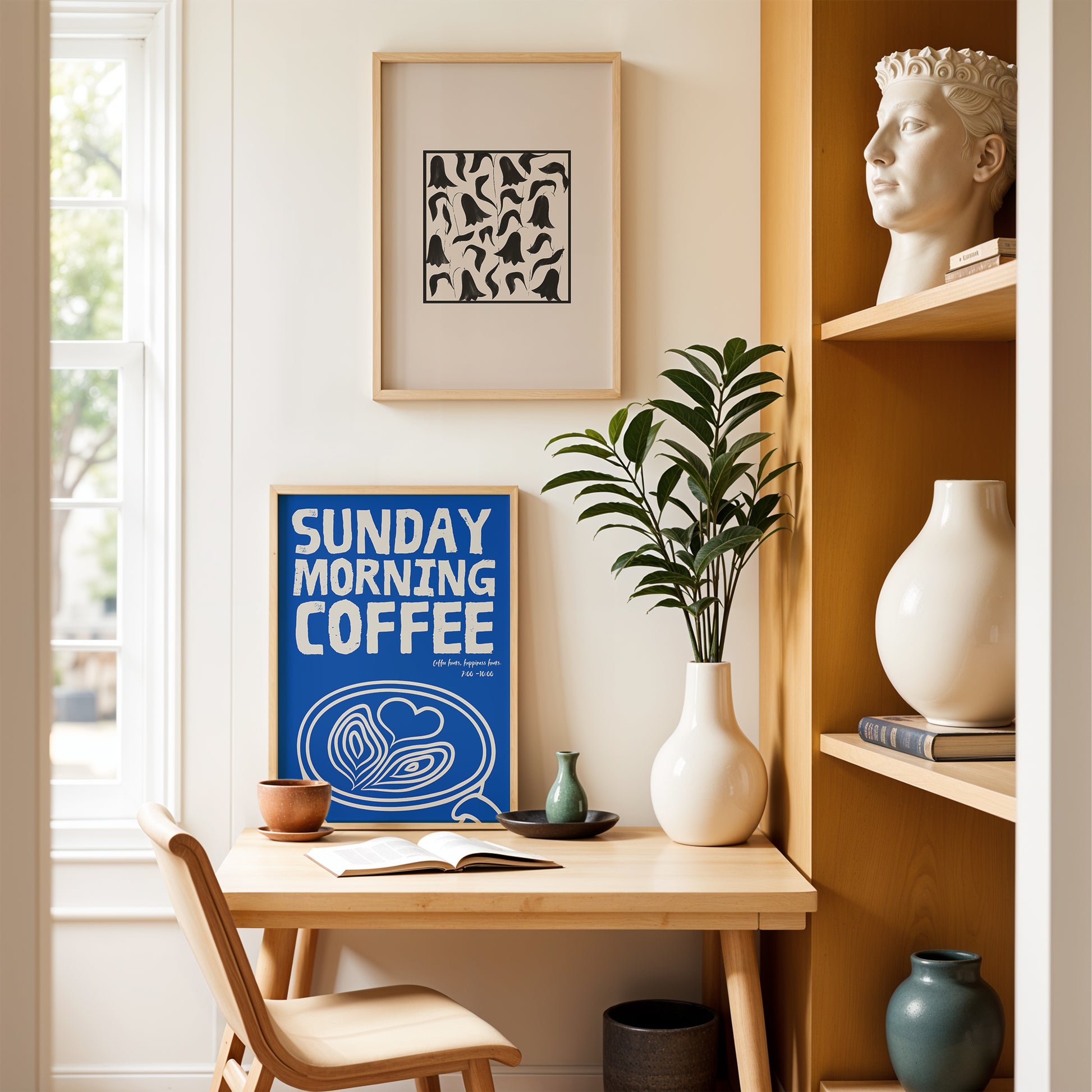 Blue Sunday Morning Coffee Poster | Minimalist Coffee Art Print | Modern Wall Decor | Gift for Coffee Lovers