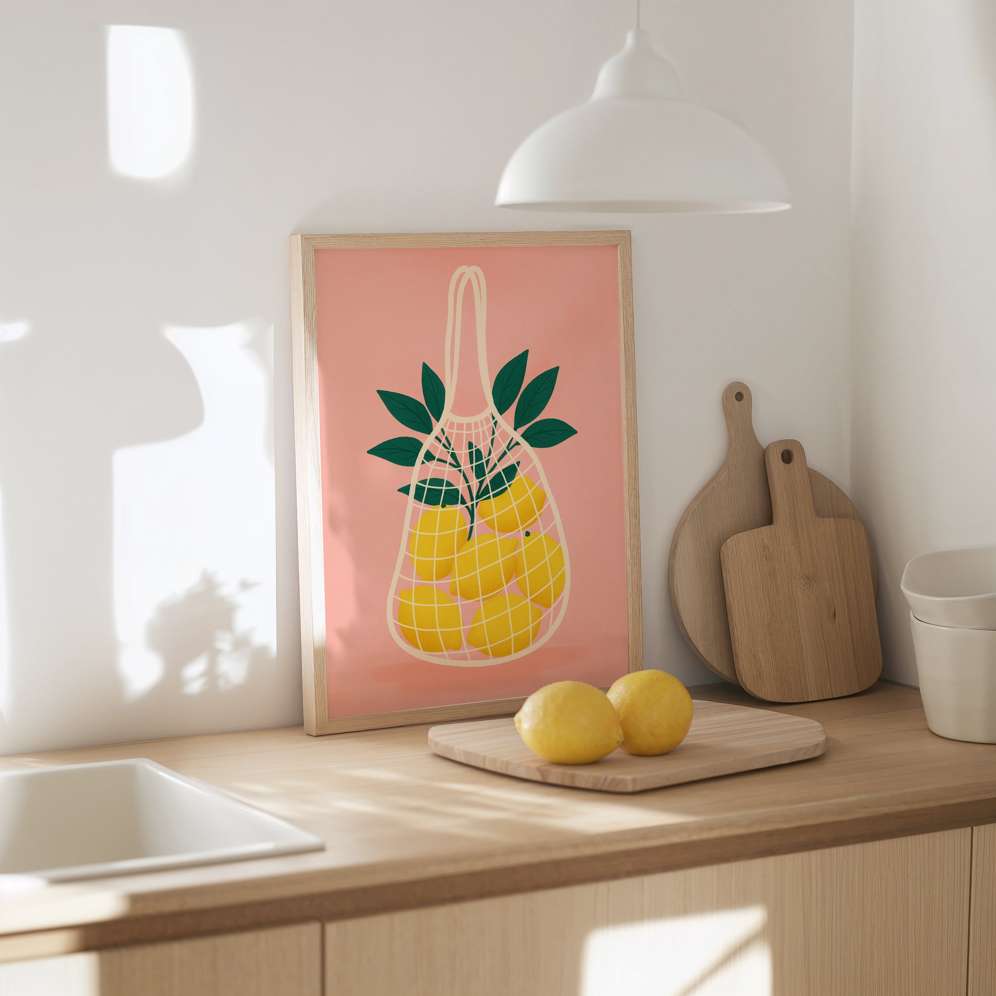 Zitronen Netz Poster – Retro Wandbild & Moderne Kunst für Küche, Wohnzimmer & Büro