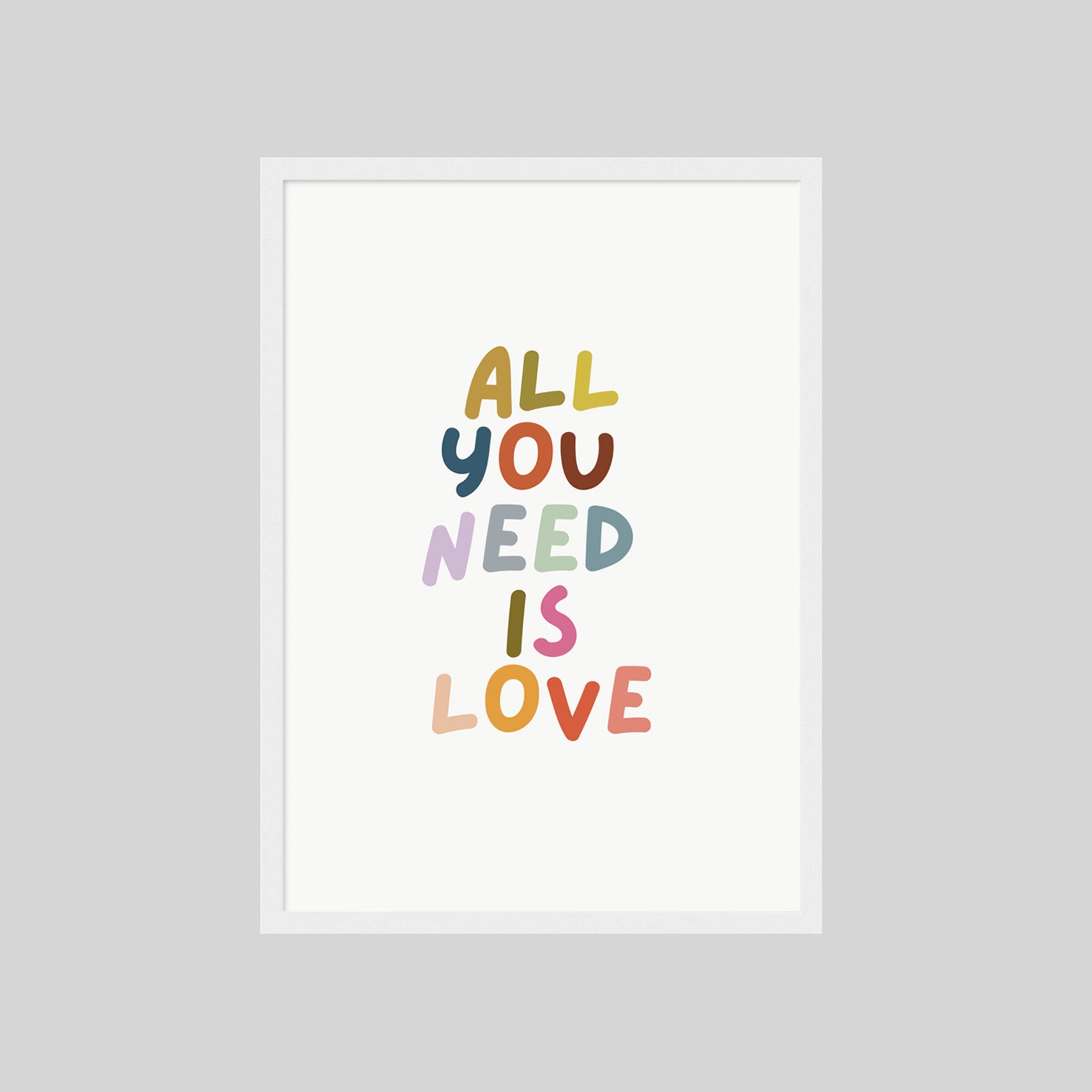 ALL YOU NEED IS LOVE POSTER – BUNTE TYPOGRAFIE KUNST