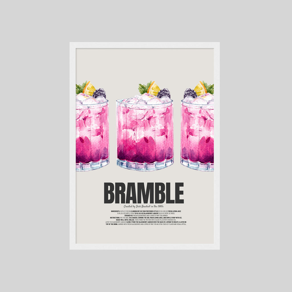 Modernes Bramble Cocktail Poster mit pinken Drink Illustrationen für Küche oder Home Bar
Stilvolles Cocktail Wandbild mit Bramble Rezept und moderner Typografie im Retro Stil
Ästhetisches Cocktail Poster mit Beerencocktails für moderne Küchen und Barbereiche
Bramble Drink Poster mit illustrativen Cocktails in Pink und Lila als moderne Wanddeko
Künstlerisches Cocktail Rezept Poster für Home Bar, Küche oder stilvolles Wohnzimmer