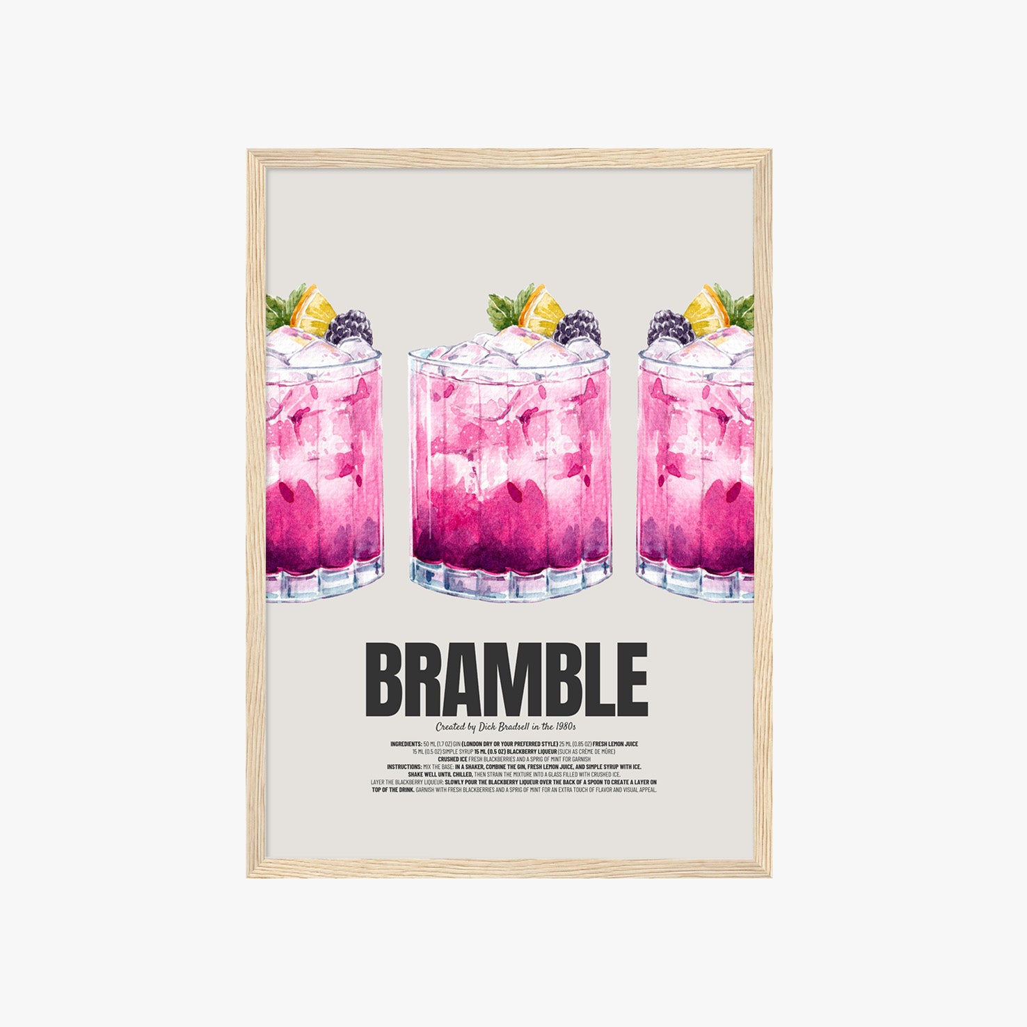Modernes Bramble Cocktail Poster mit pinken Drink Illustrationen für Küche oder Home Bar
Stilvolles Cocktail Wandbild mit Bramble Rezept und moderner Typografie im Retro Stil
Ästhetisches Cocktail Poster mit Beerencocktails für moderne Küchen und Barbereiche
Bramble Drink Poster mit illustrativen Cocktails in Pink und Lila als moderne Wanddeko
Künstlerisches Cocktail Rezept Poster für Home Bar, Küche oder stilvolles Wohnzimmer