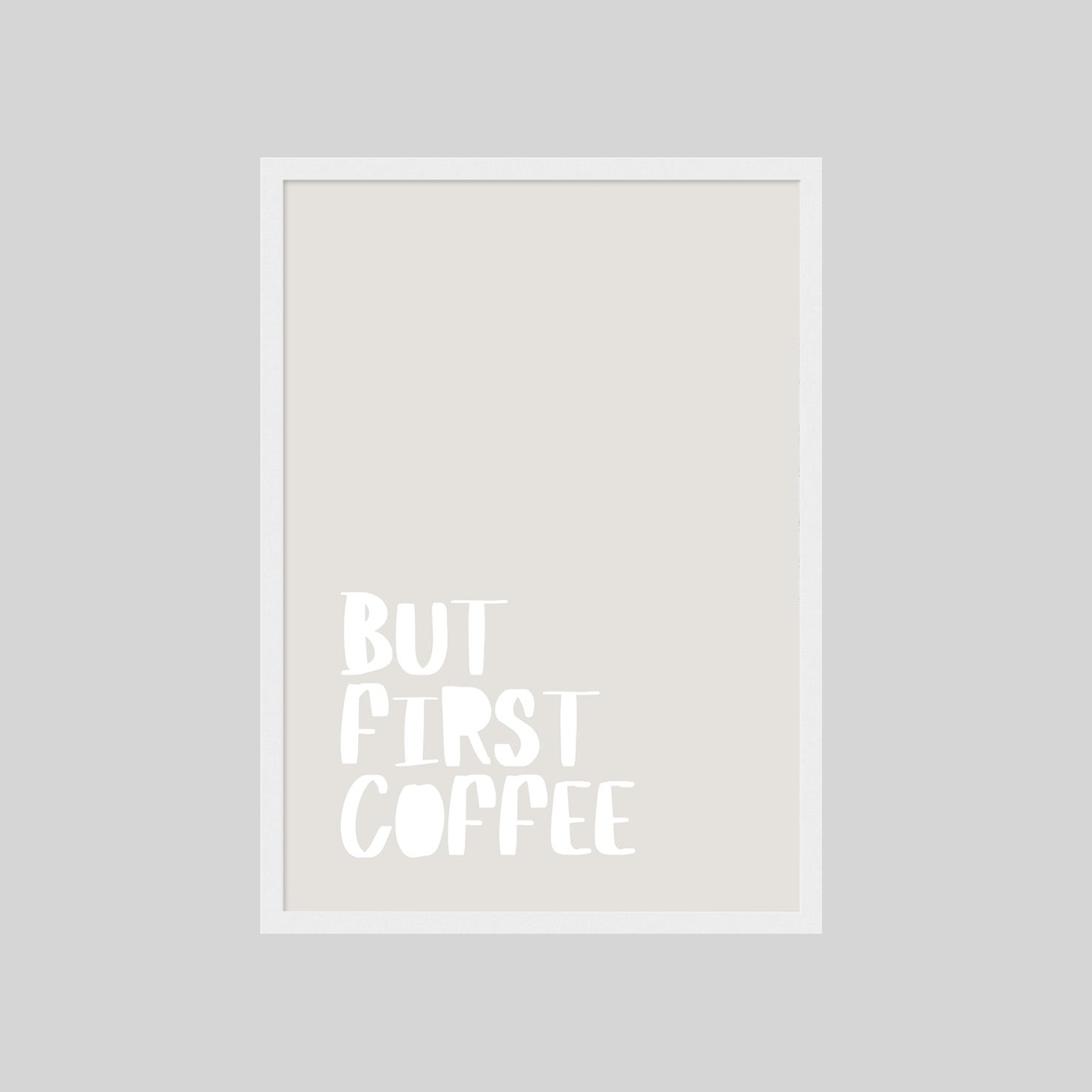 Schlichtes Kaffee Wandbild mit handgezeichneter Typografie im minimalistischen Design