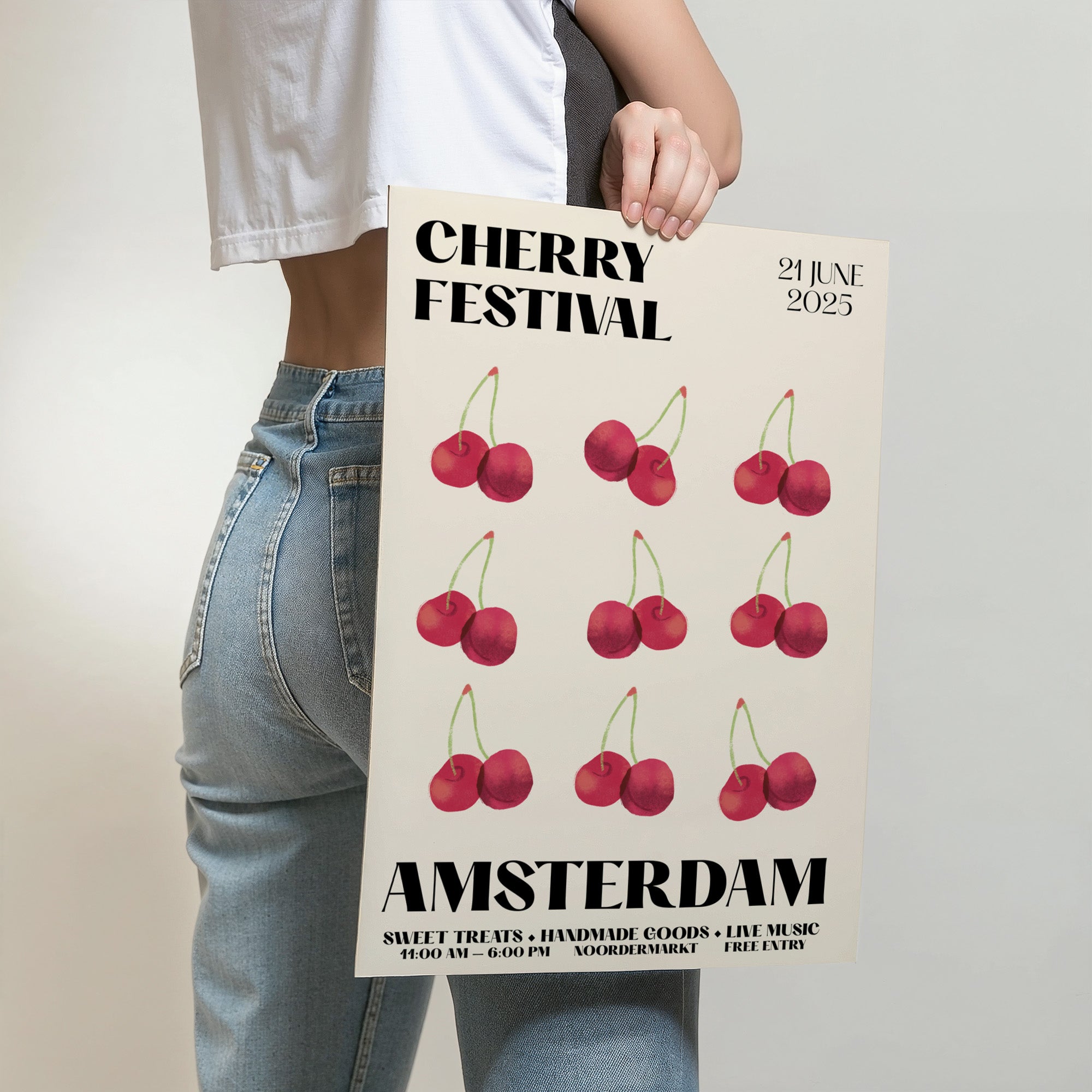 Ästhetisches Fruit Wall Art Poster mit roten Kirschen im skandinavischen Stil