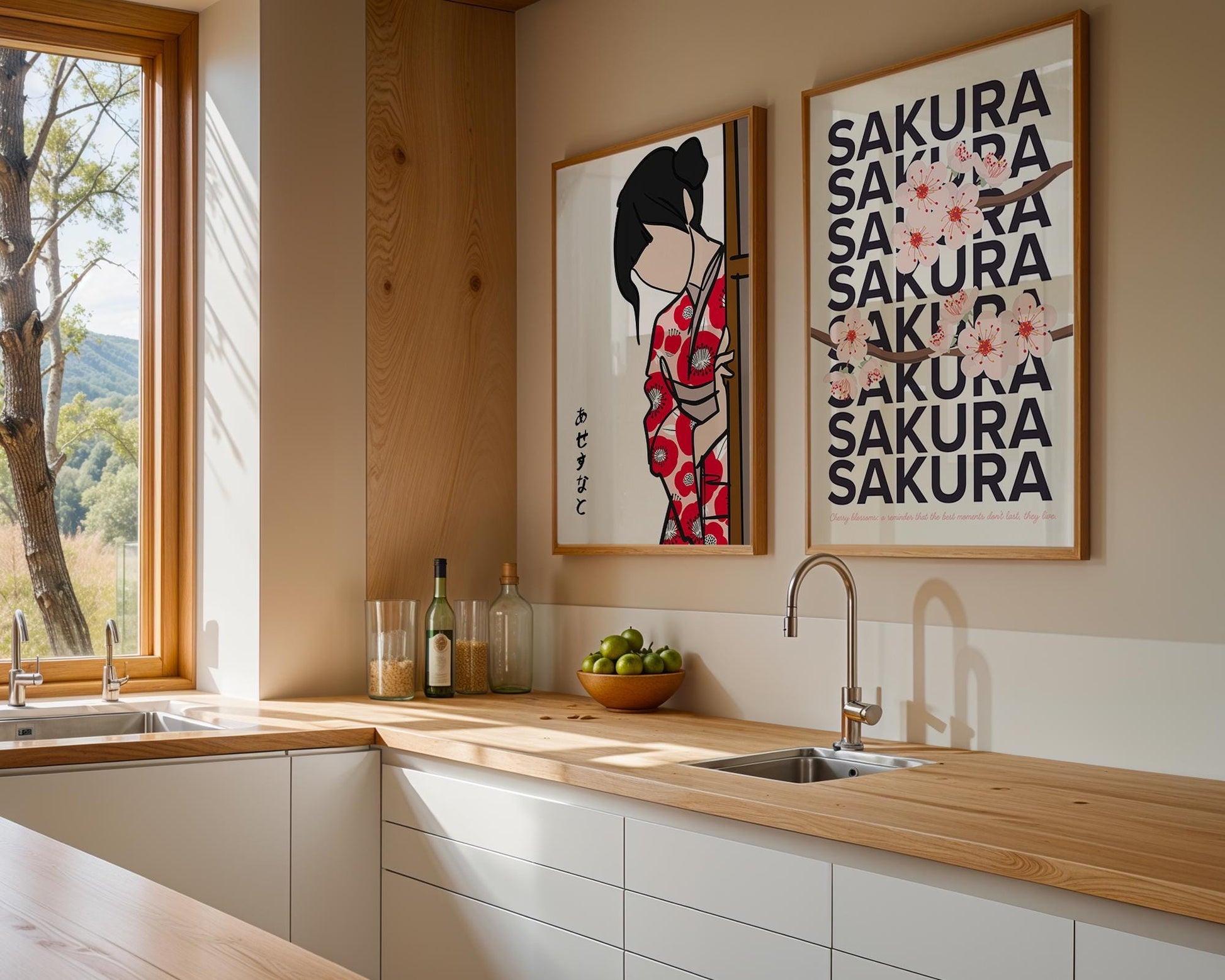 Cherry Blossom (Sakura) Japan Poster | Japandi Wall Art | Dopamine Decor and Modern Kitchen Art | Print Flower Art | Mid Century Modern