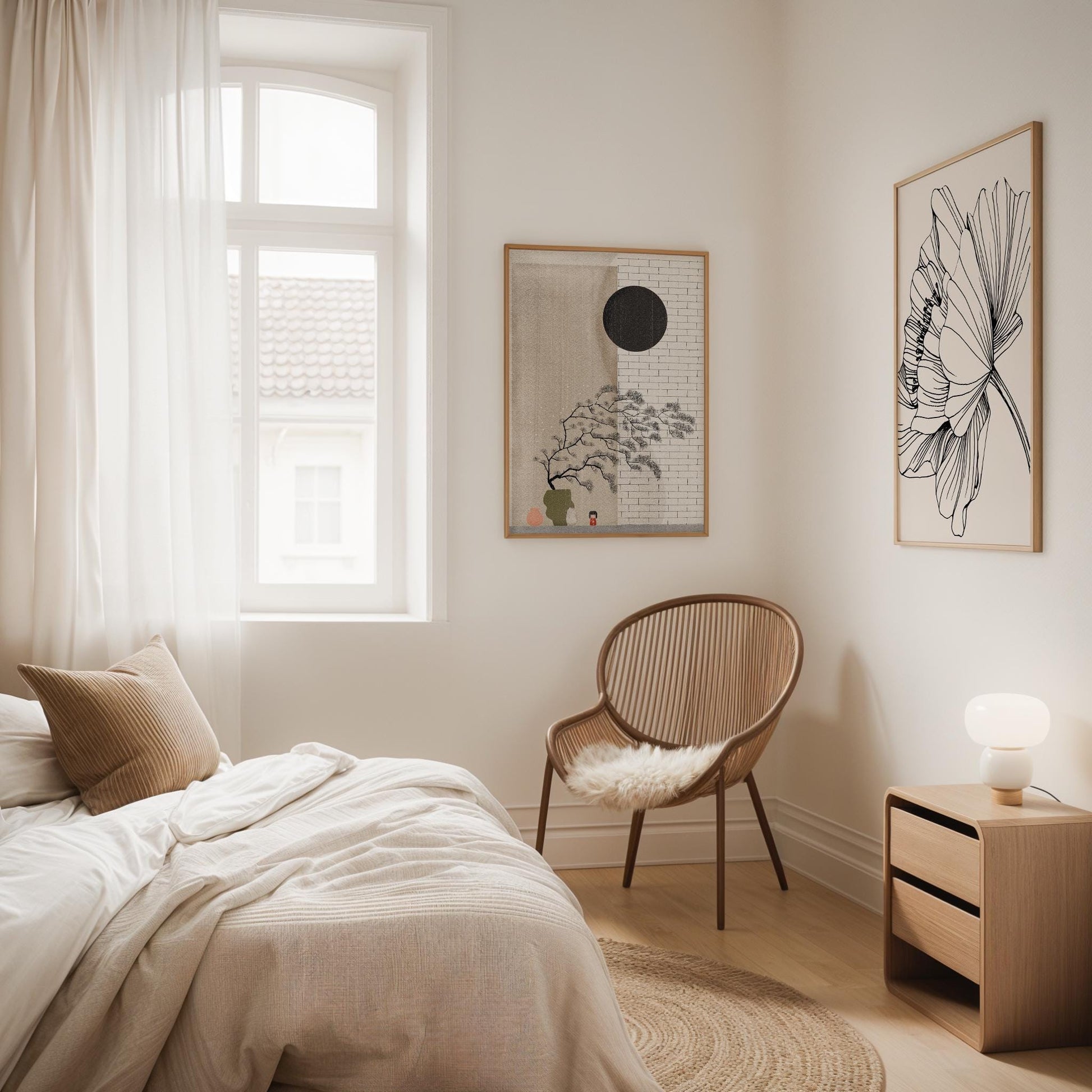 Japandi Poster | Minimal Wall Art | Geisha & Nature Decor | Scandinavian Japanese Style | Calm Print for Modern Interiors