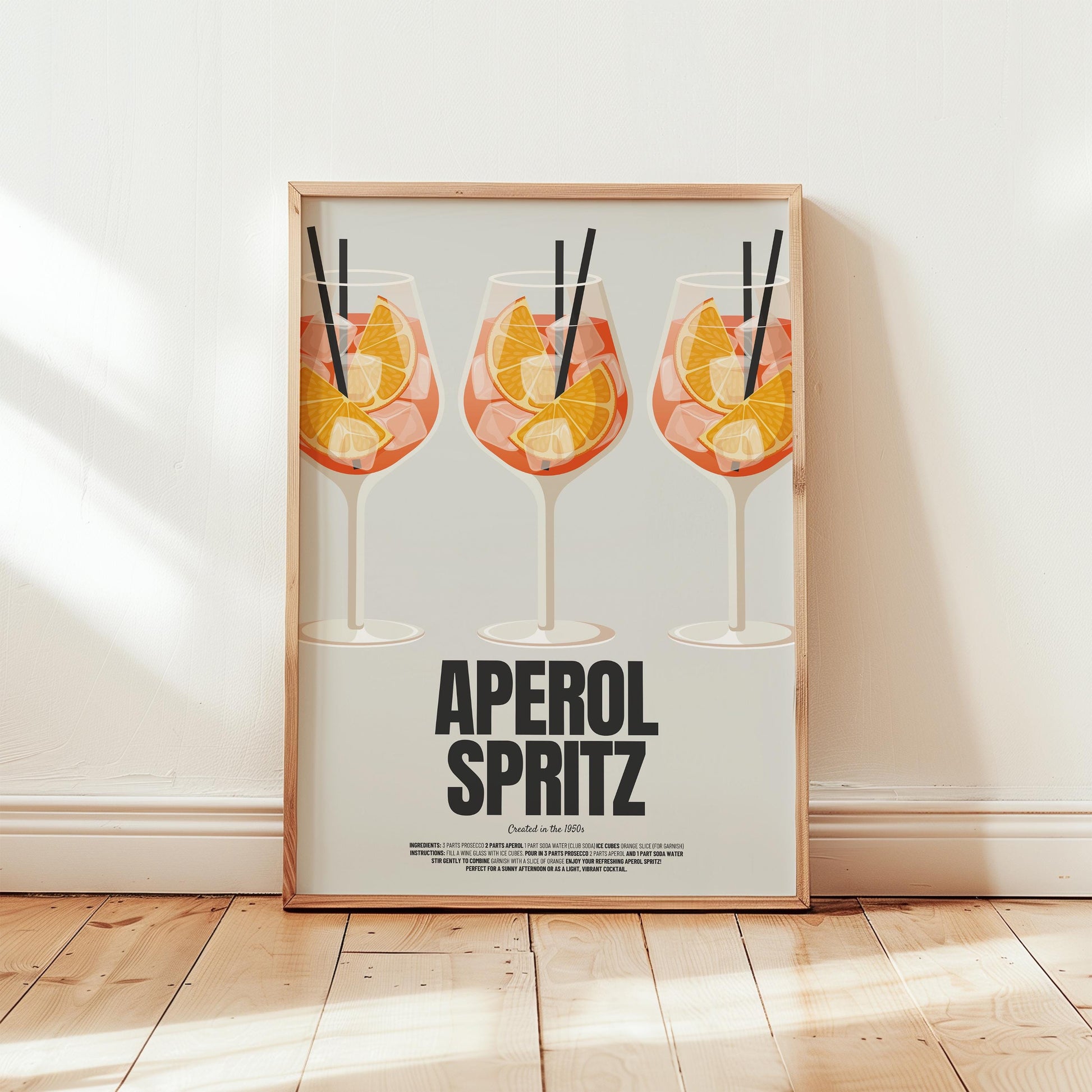 Aperol Spritz Poster | Classic Recipe Illustration | Minimalist Cocktail Art |  Summer Print for Kitchen or Living Room | Gift for Friends