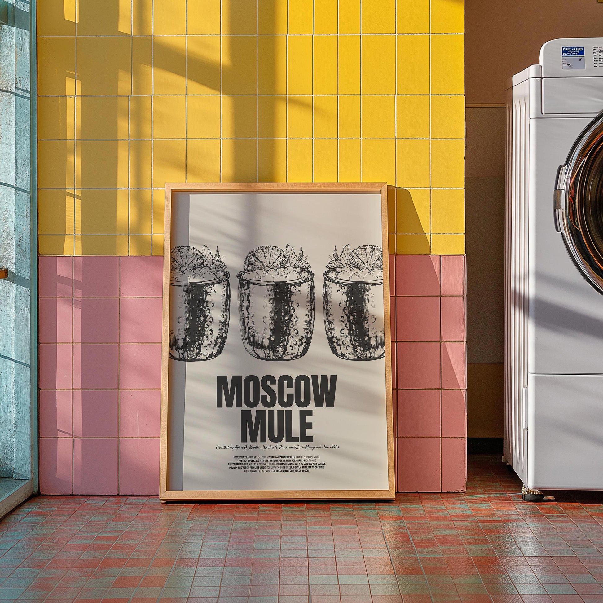 Moscow Mule Poster | Pencil Sketch with Classic Recipe | Black & White Wall Decor for Bar, Kitchen or Living Room | Gift for Cocktail Lovers