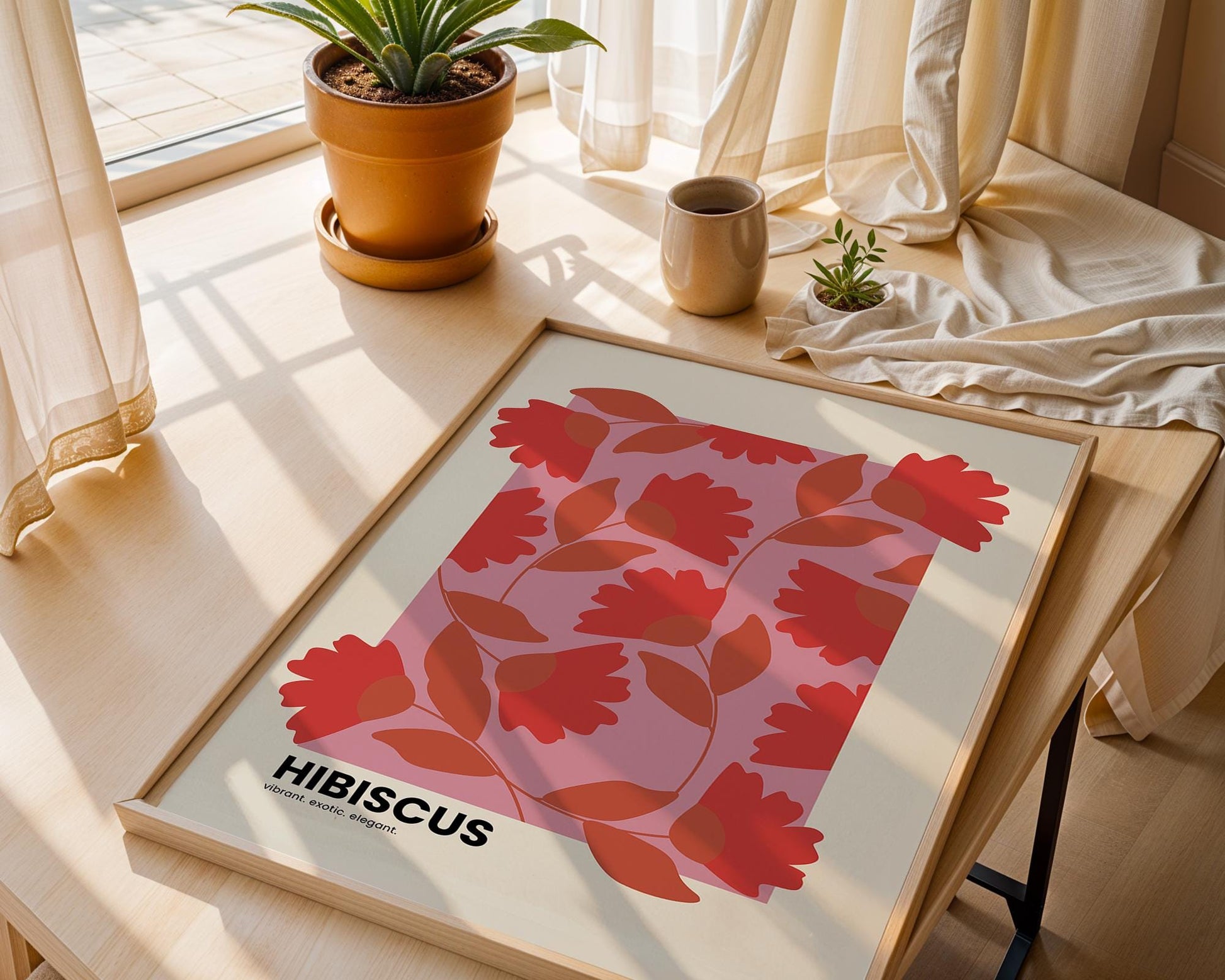 Poster Hibiscus Illustration - vibrant. exotic. elegant. A stunning piece that brings tropical beauty and elegance to your space.