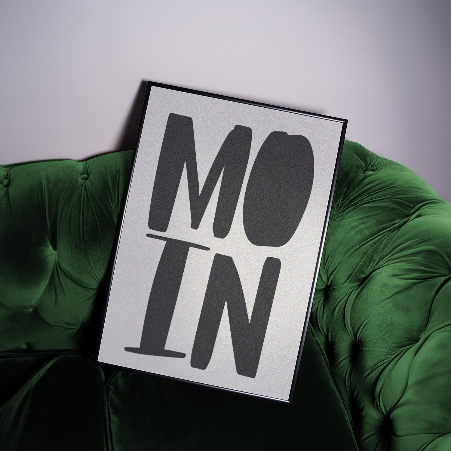 Poster &quot;MOIN&quot; – Bold typography on a beige-grey background - minimalist print with the vibe of Hamburg, finished with a fine grain texture.