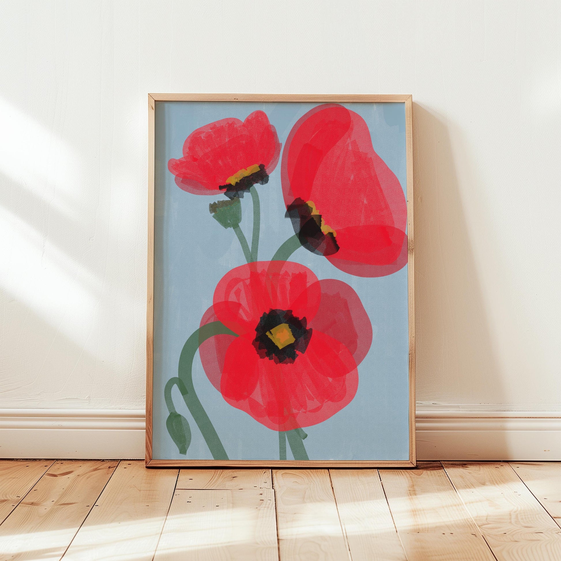 Poppies Poster in chalky, vibrant colors – a perfect touch of modern art for any room.