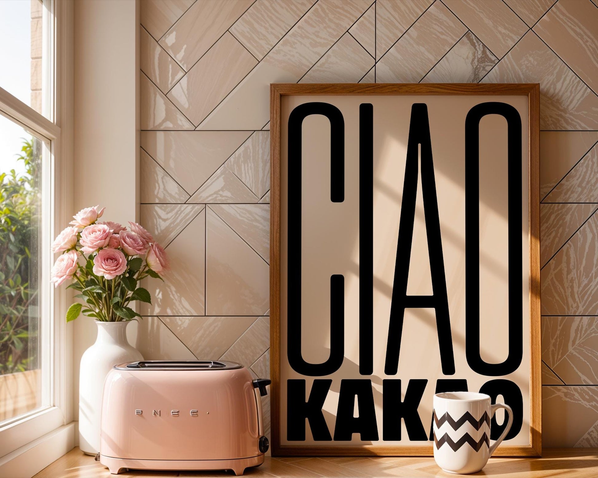 Poster Ciao Kakao: Minimalist design with an funny goodbye words and block typography – stylish wall decor and the perfect gift idea