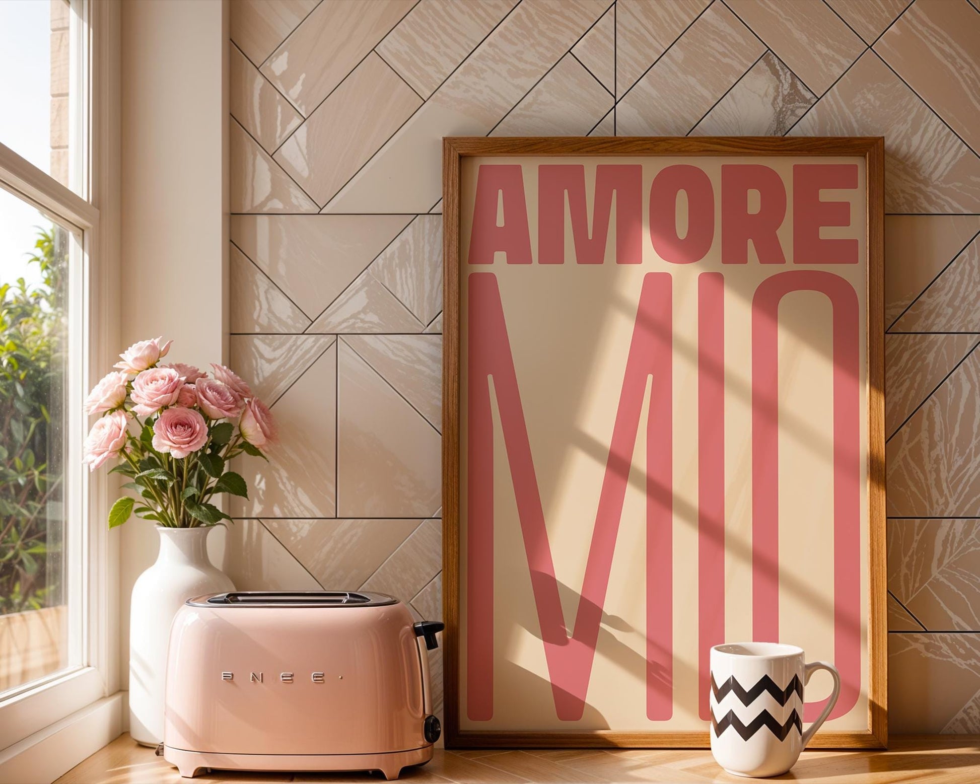 Amore Mio Poster | A soft pink, romantic typography print with a elegant touch for your cozy space. Perfect for any lover of beauty!