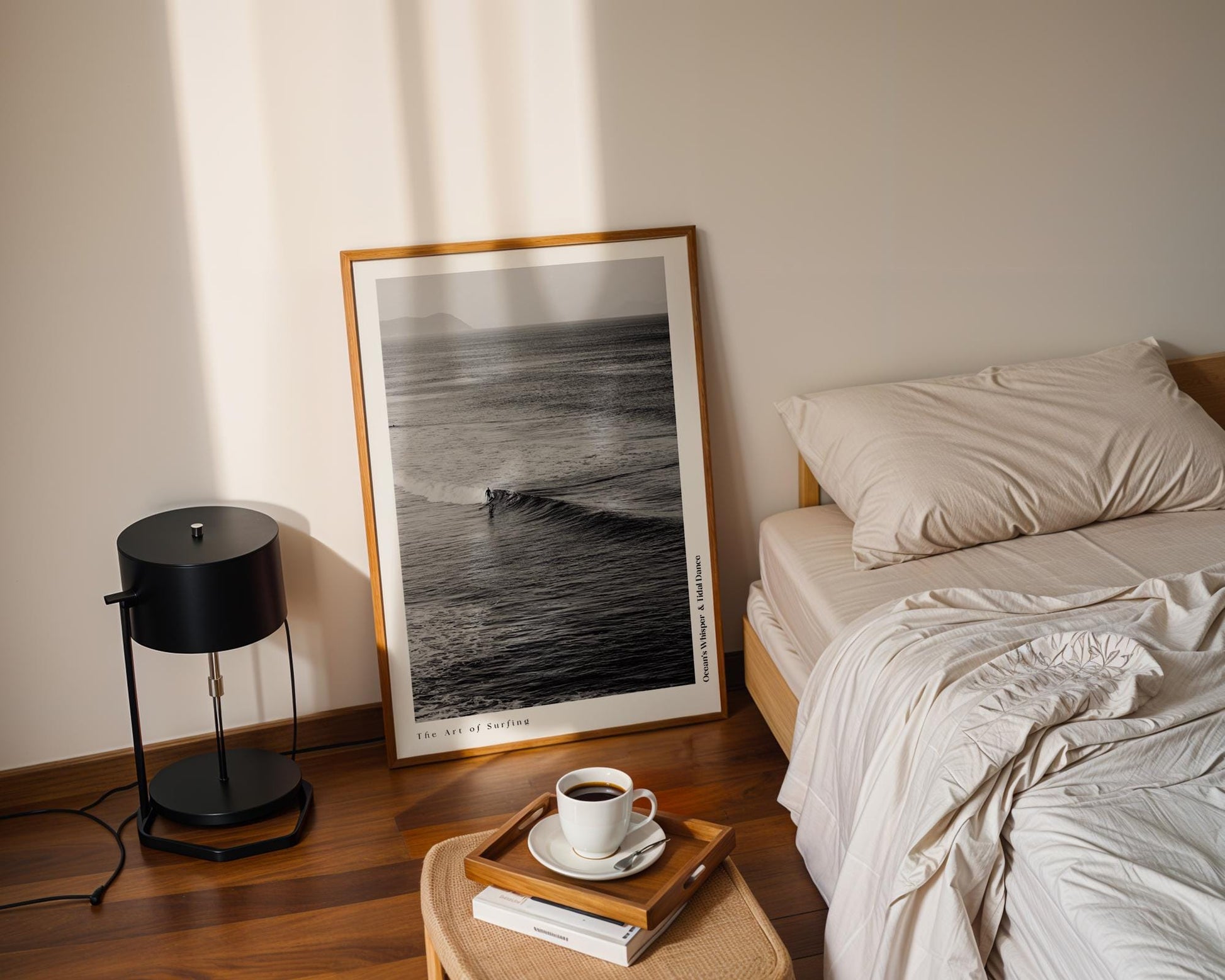 Retro Poster  Black and White Surfing – A nostalgic vibe with timeless waves, perfect for surf lovers and beach enthusiasts.