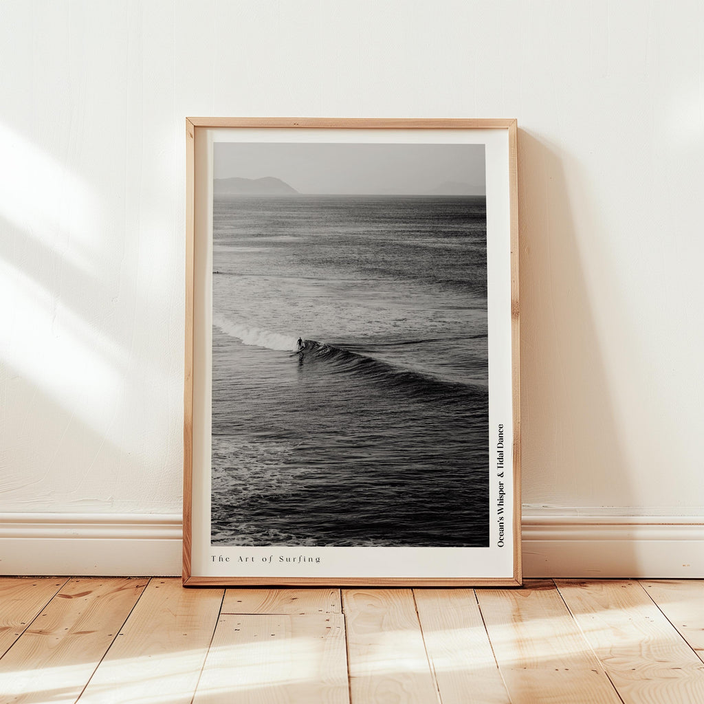 Retro Poster  Black and White Surfing – A nostalgic vibe with timeless waves, perfect for surf lovers and beach enthusiasts.