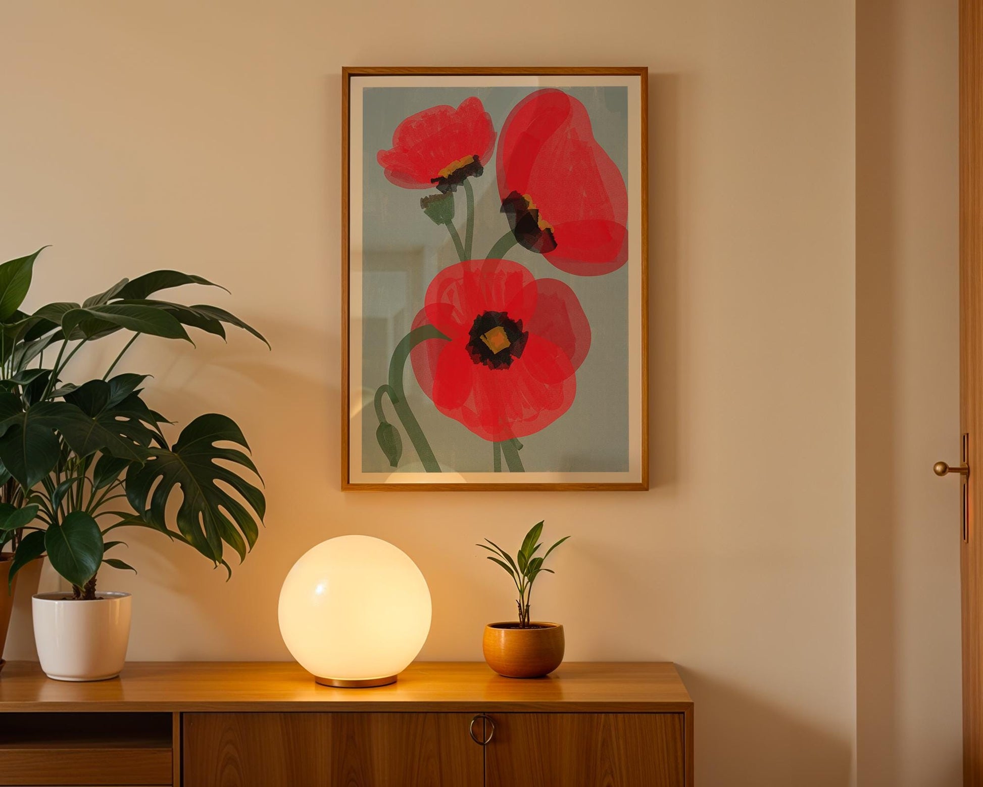 Poppies Poster in chalky, vibrant colors – a perfect touch of modern art for any room.