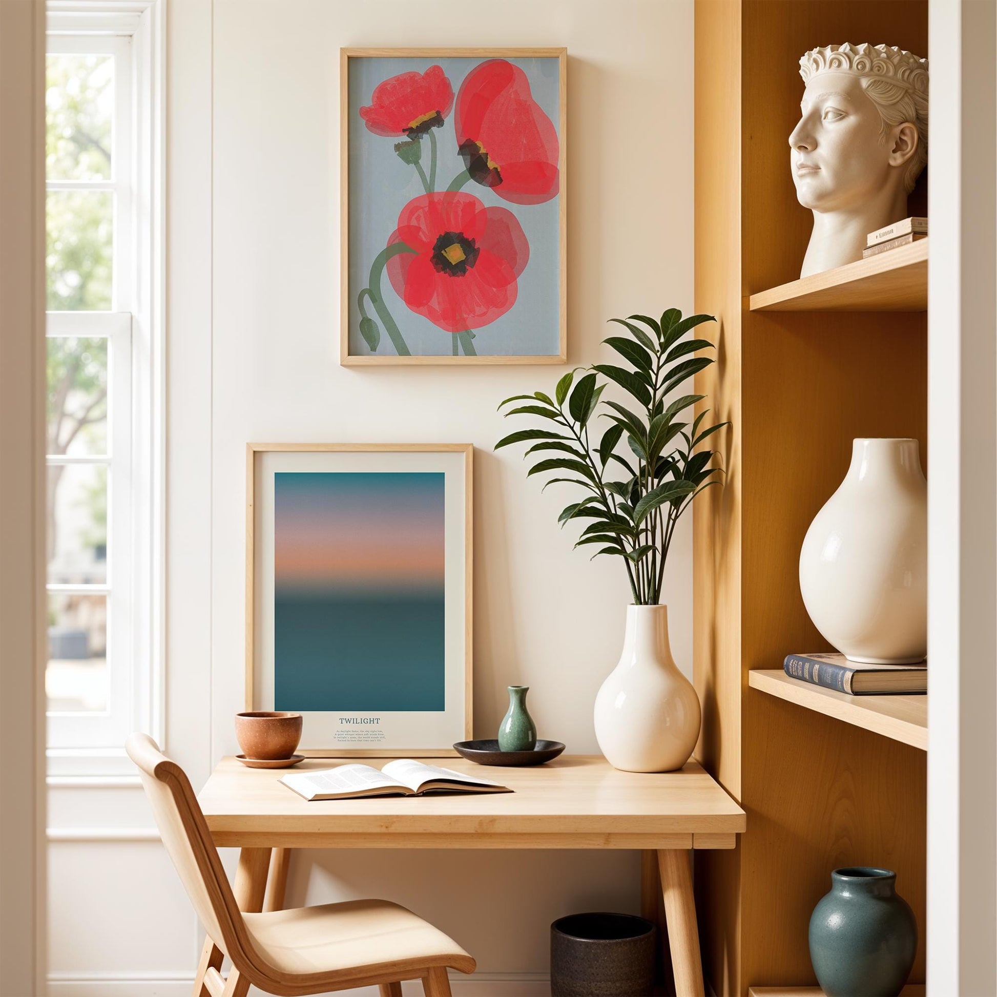 Poppies Poster in chalky, vibrant colors – a perfect touch of modern art for any room.
