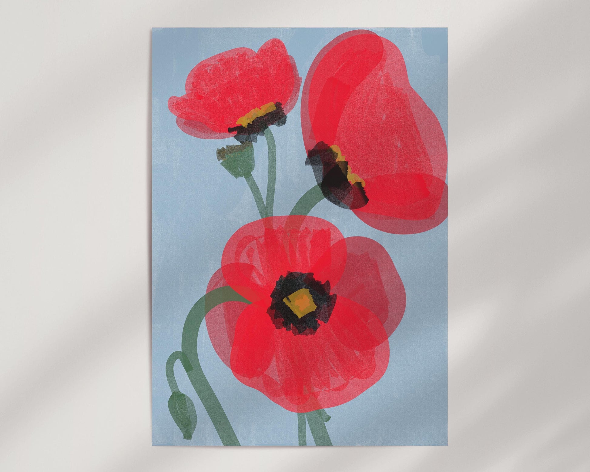 Poppies Poster in chalky, vibrant colors – a perfect touch of modern art for any room.