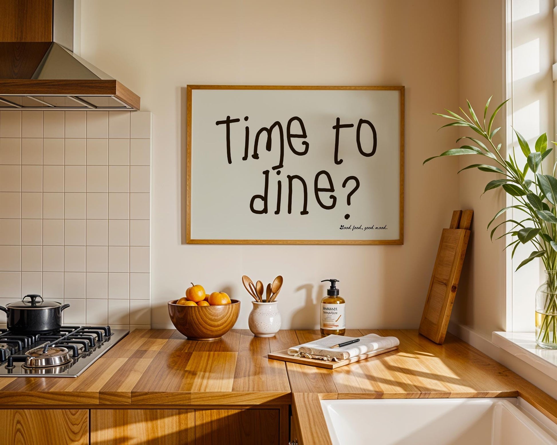 Time to Dine Poster | Horizontal Poster, Mid Century Poster, Aesthetic art, Typography Poster, Kitchen WallArt, Narrow Poster