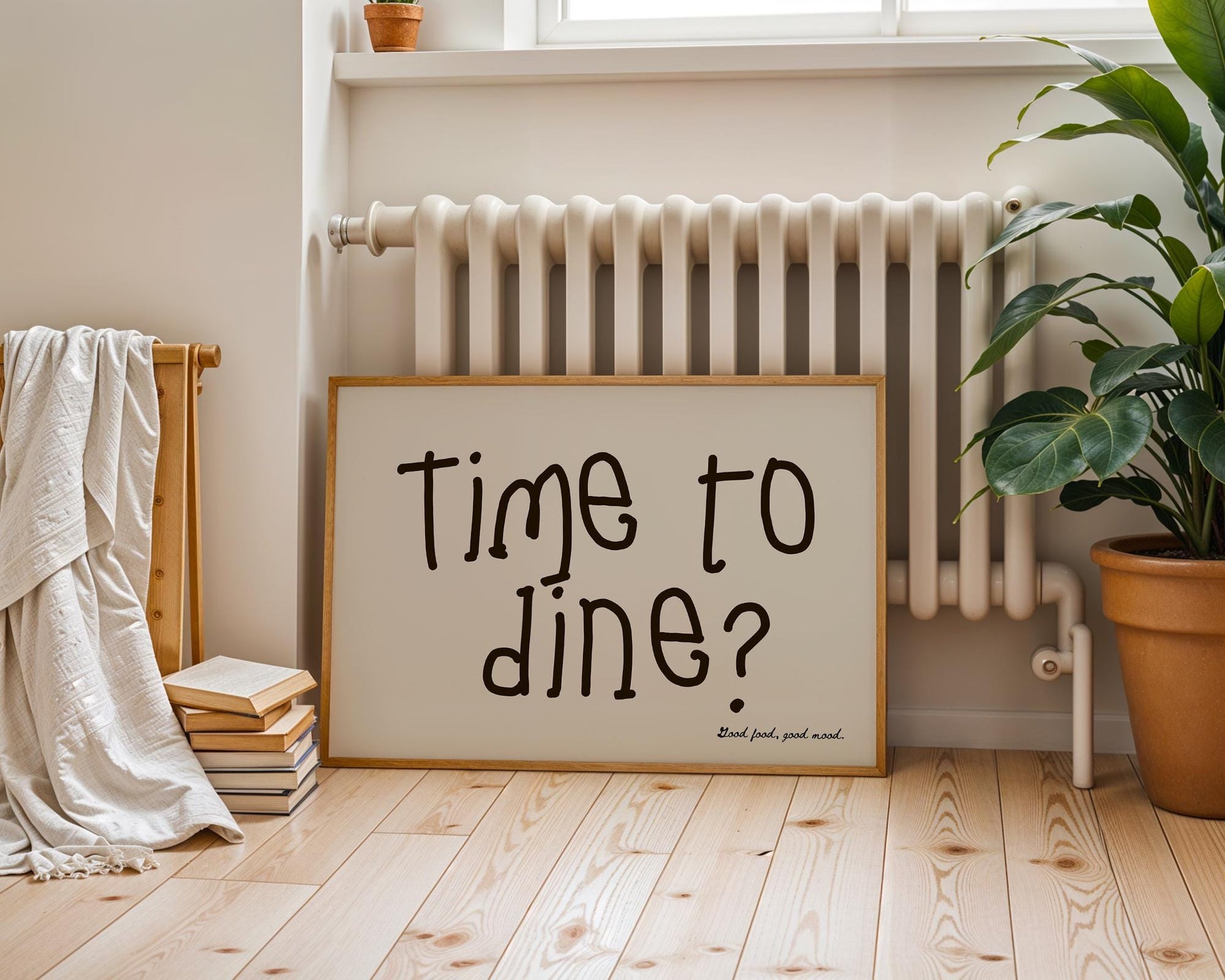 Time to Dine Poster | Horizontal Poster, Mid Century Poster, Aesthetic art, Typography Poster, Kitchen WallArt, Narrow Poster