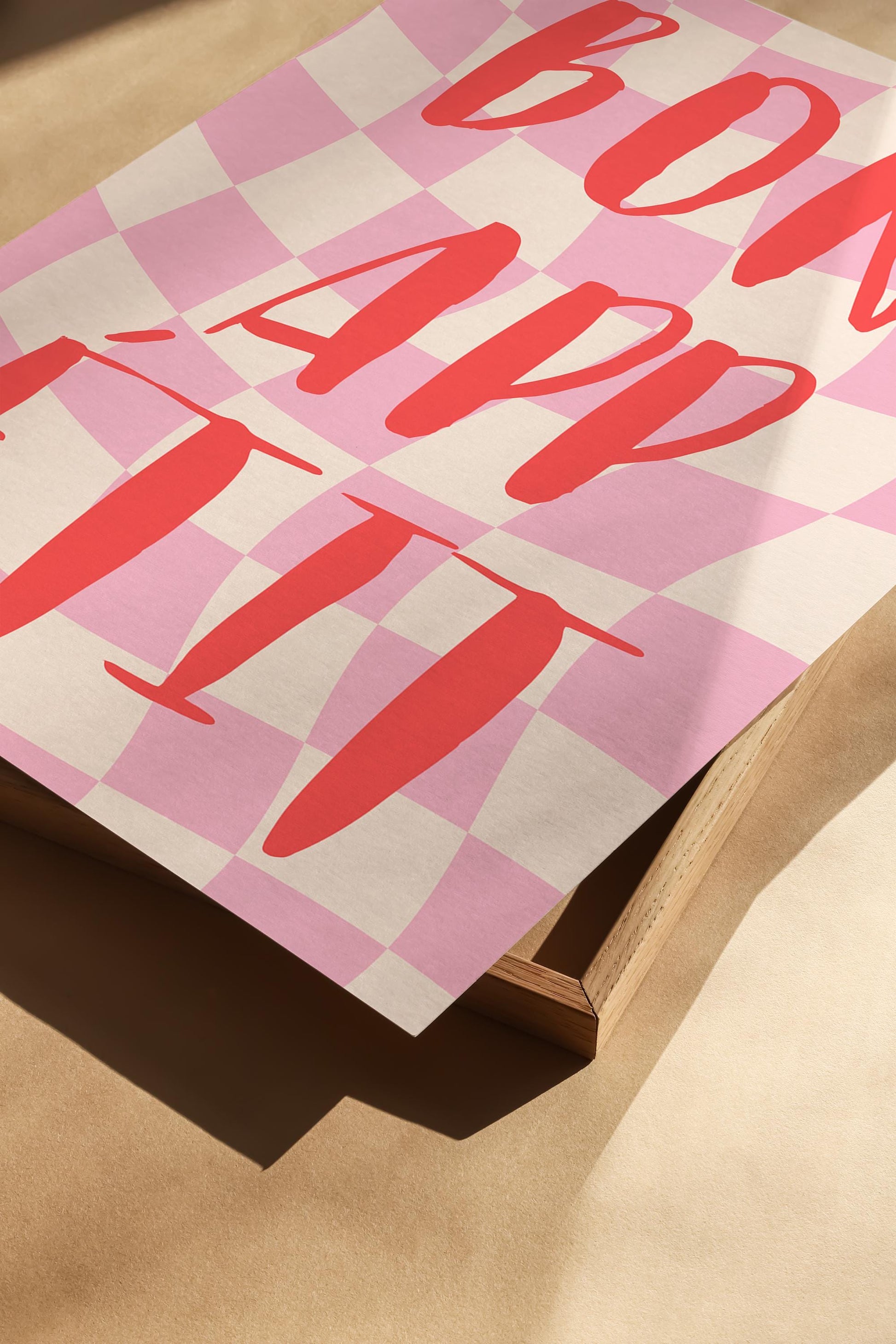 Bon Appétit Poster | Stylish Pink & White Checkered Typography Print to Add a Warm Touch to Your Living Room | digitaler Download
