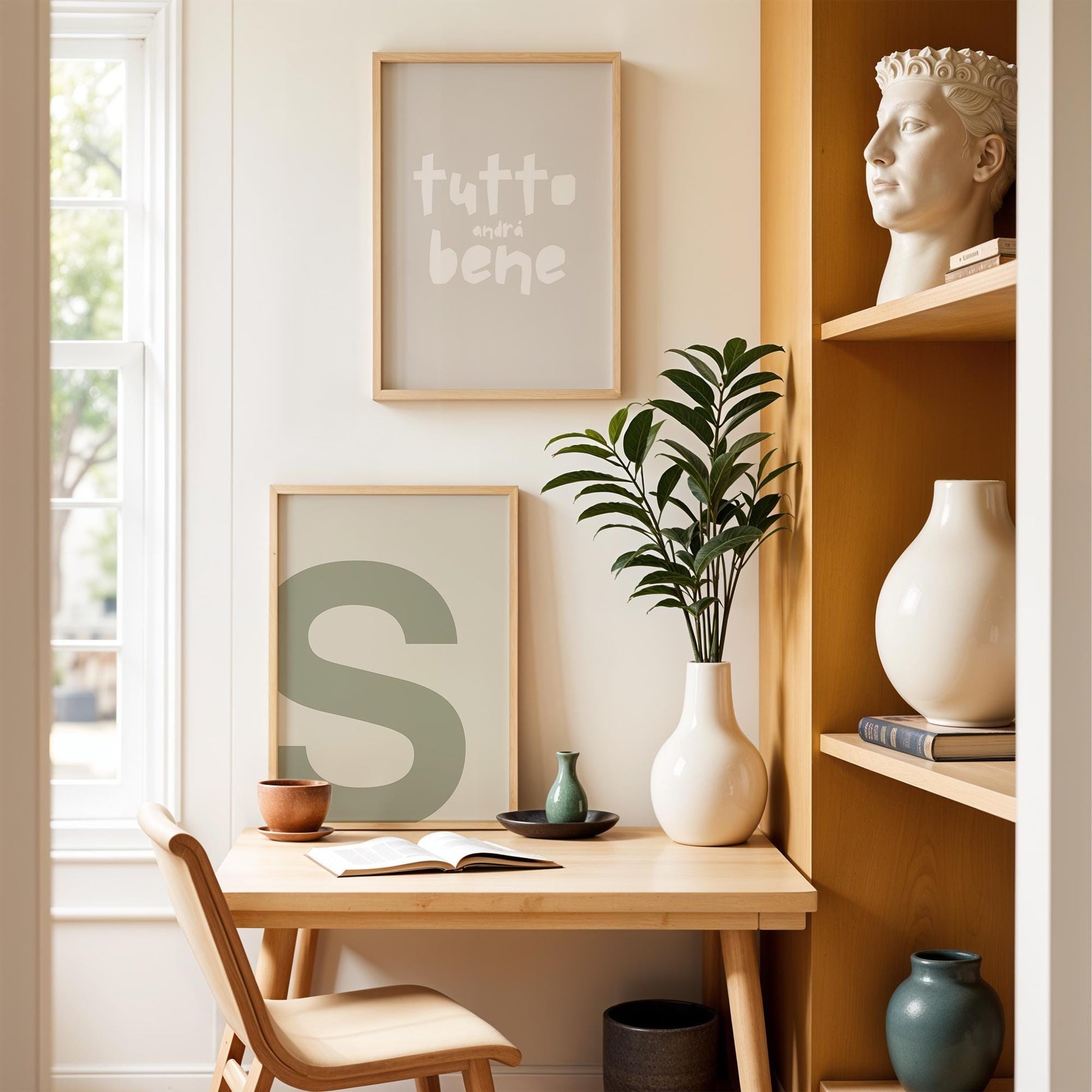 Poster &quot;Tutto Andrá Bene&quot; – Bold typography on a beige background. A creative statement piece for minimalist spaces with humor and style.