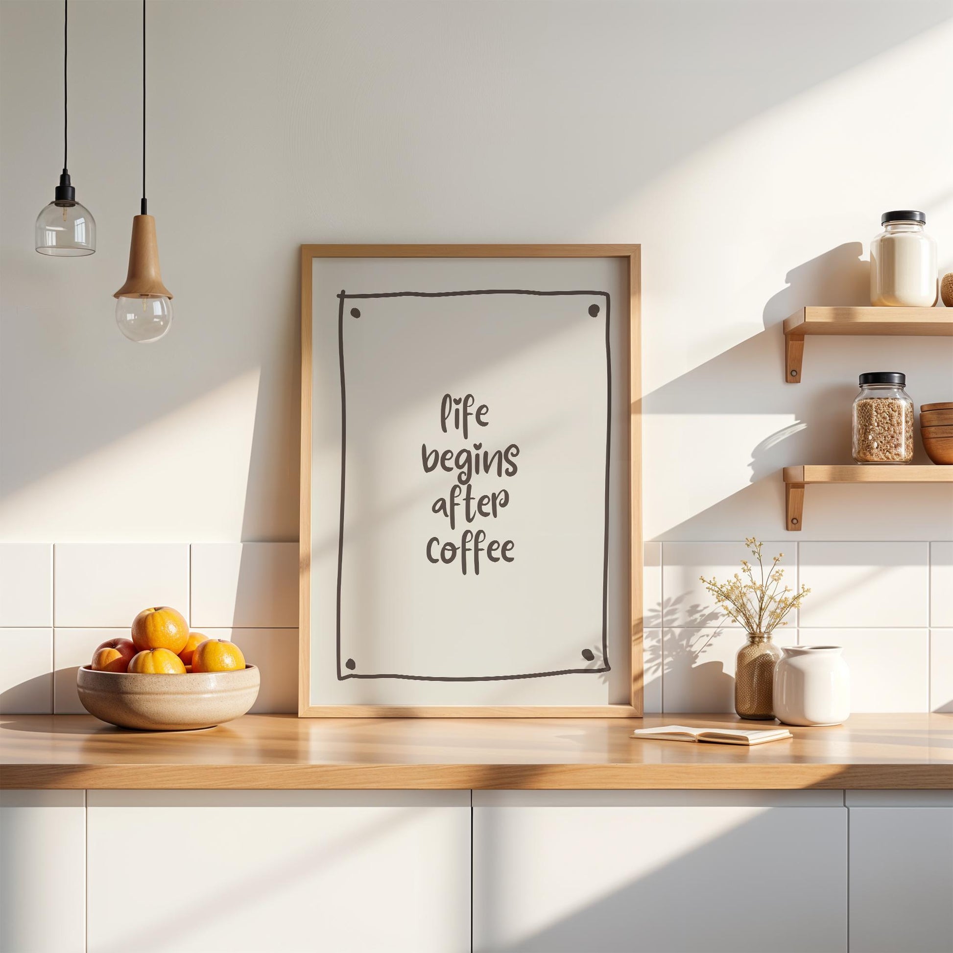 Coffee Poster | 'Life Begins After Coffee' Quote | Brown Typography | Coffee Lover Gift | Motivational Wall Art | Modern Decor | Download