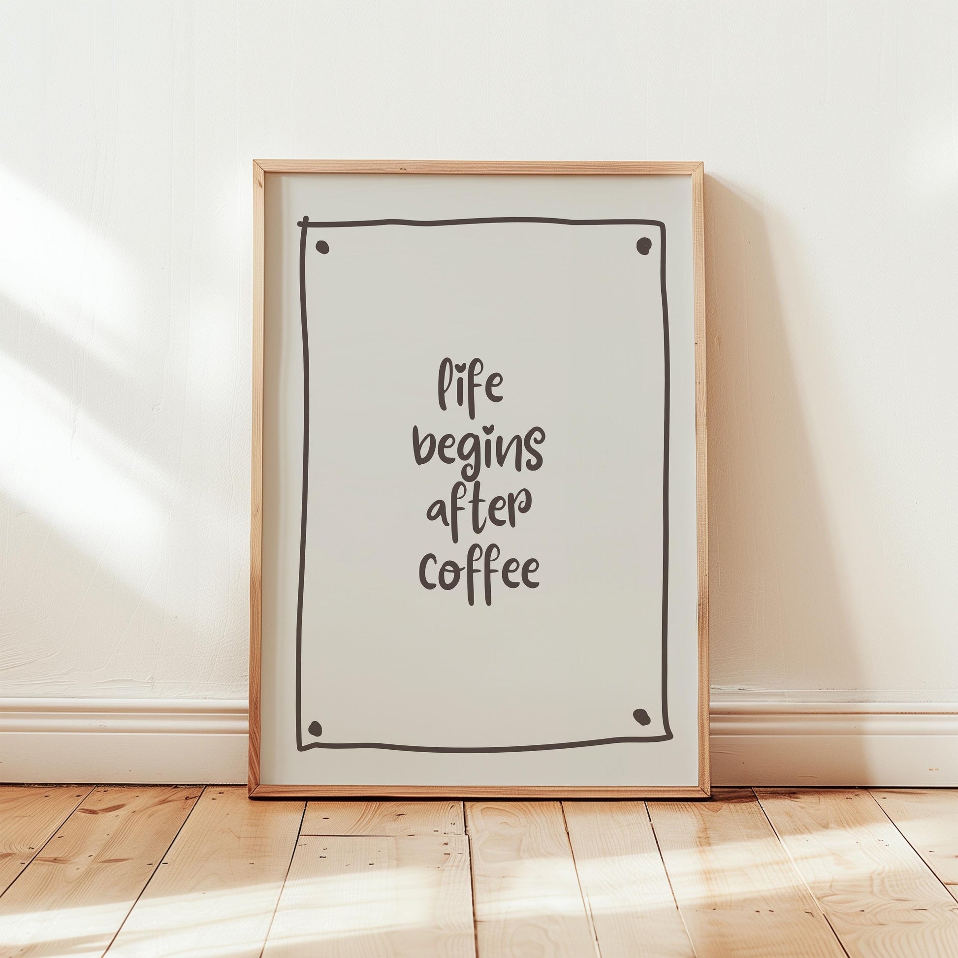 Coffee Poster | 'Life Begins After Coffee' Quote | Brown Typography | Coffee Lover Gift | Motivational Wall Art | Modern Decor | Download