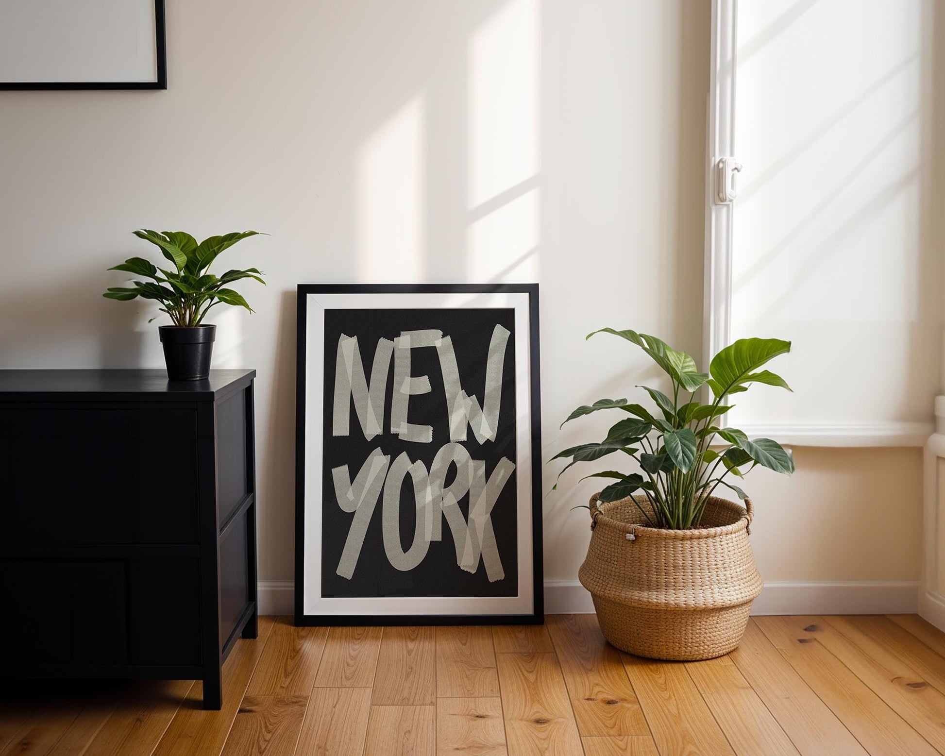 New York Hand-Painted Typography Black & White, Bold Fine Grain Finish – Perfect for City and Urban Wall Art Lovers