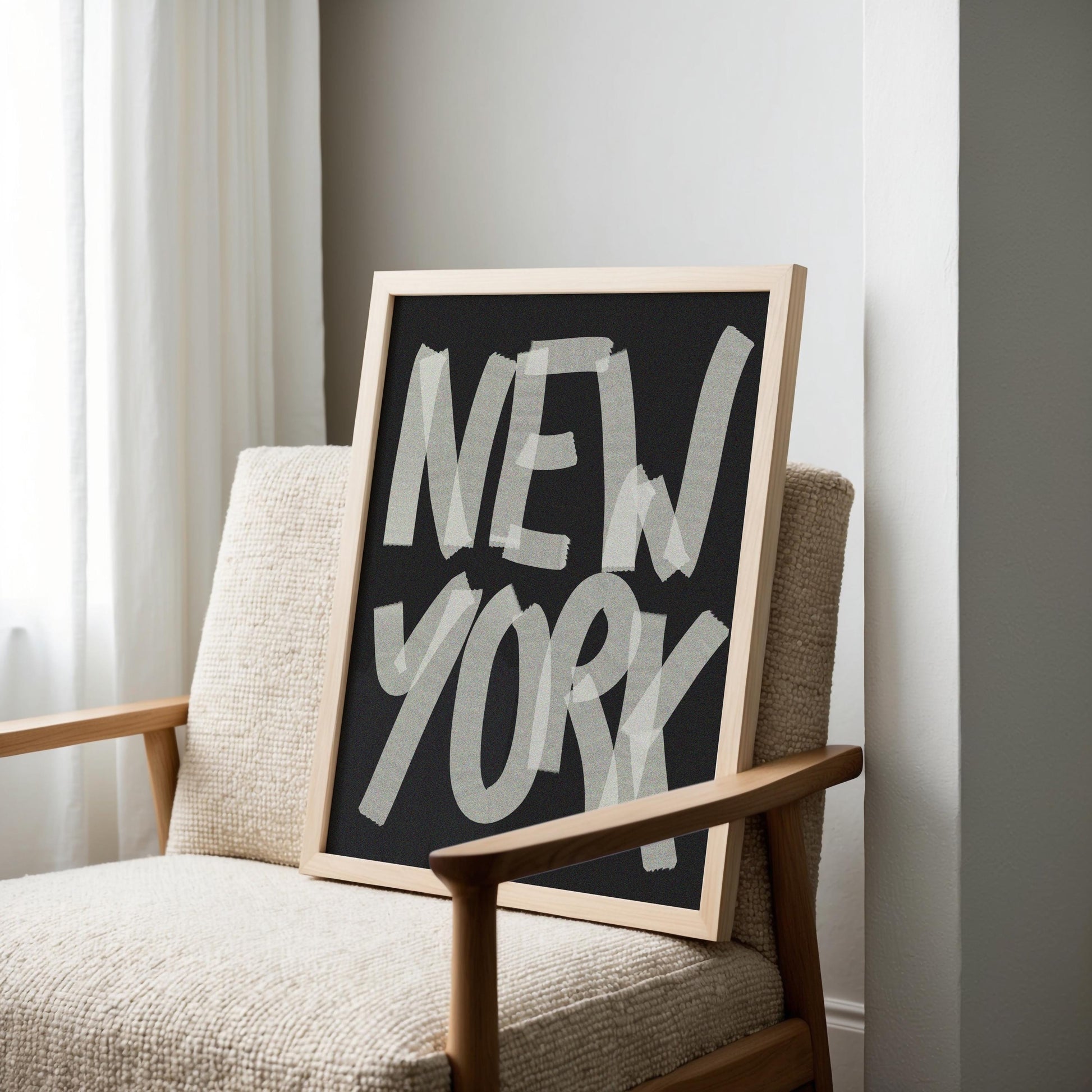 New York Hand-Painted Typography Black & White, Bold Fine Grain Finish – Perfect for City and Urban Wall Art Lovers