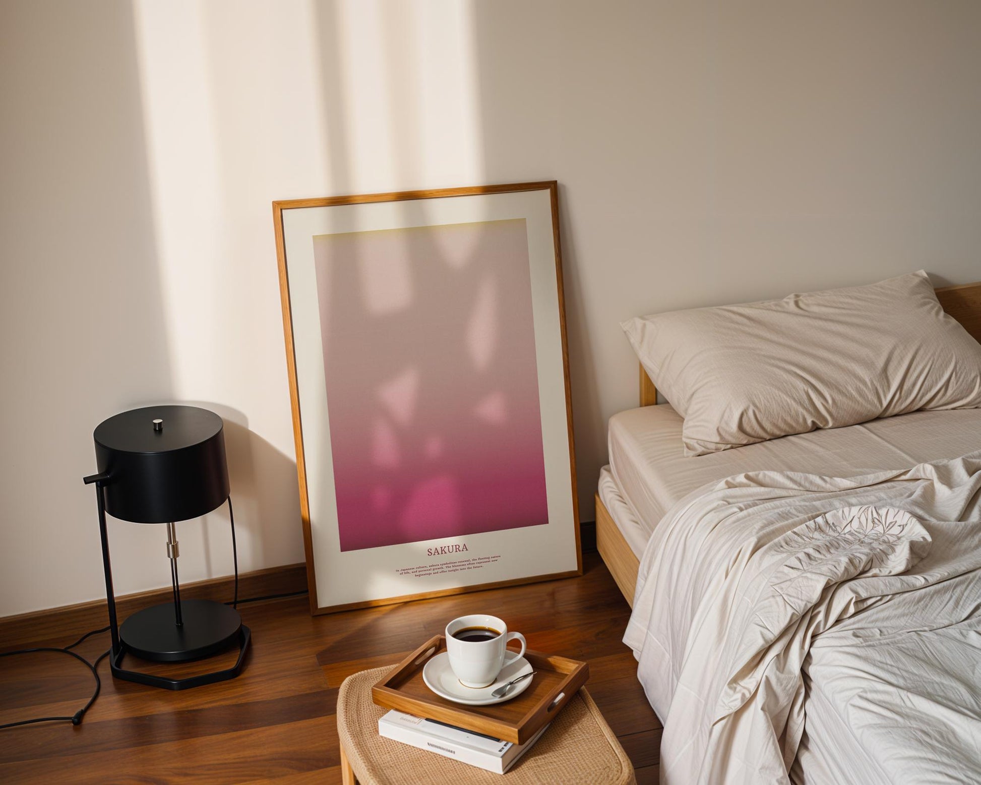 Cherry Blossom Poster, Gradient/Aura Pink Tones and Yellow – Perfect for Nature Lovers