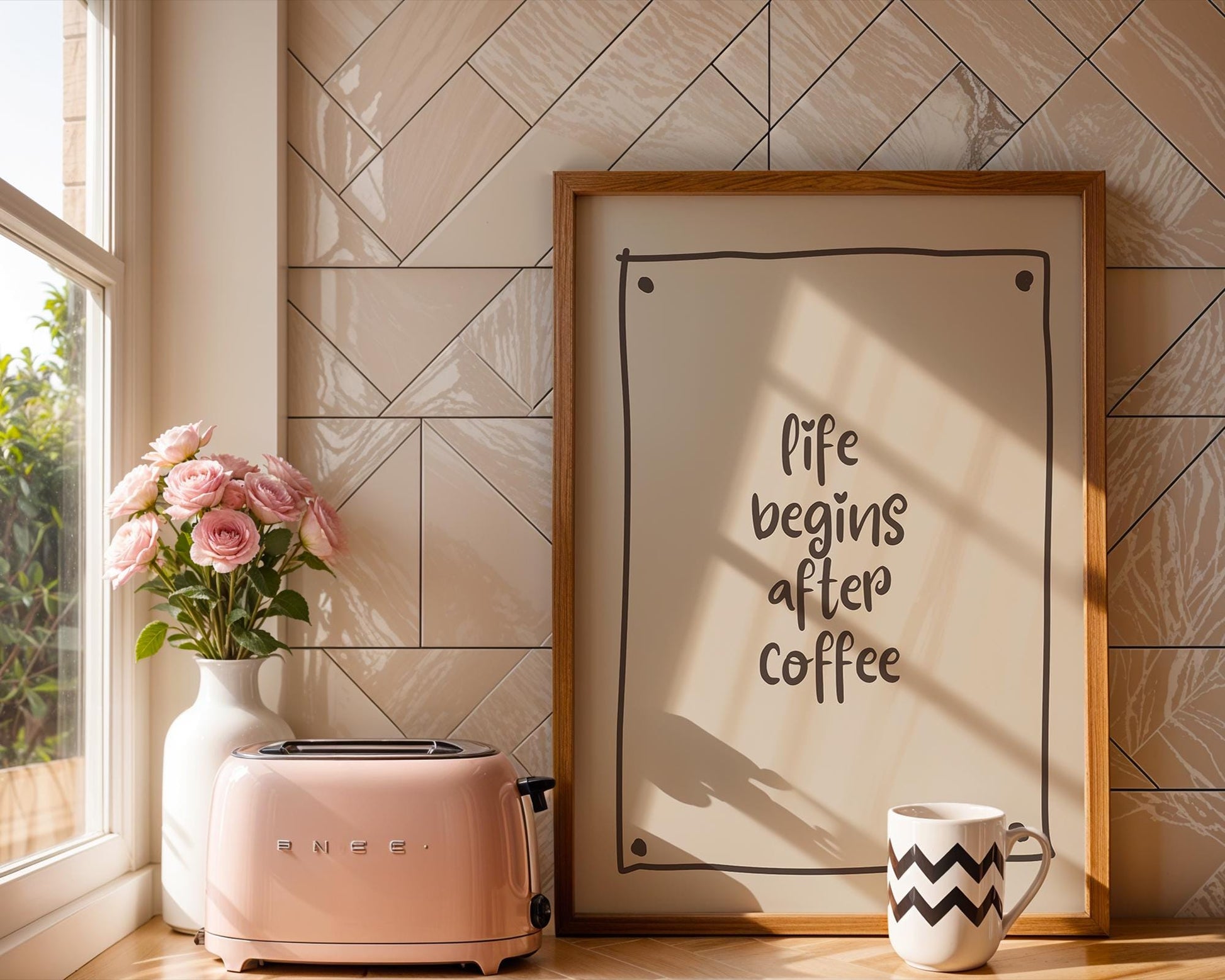 Coffee Poster | 'Life Begins After Coffee' Quote | Brown Typography | Coffee Lover Gift | Motivational Wall Art | Modern Decor | Download