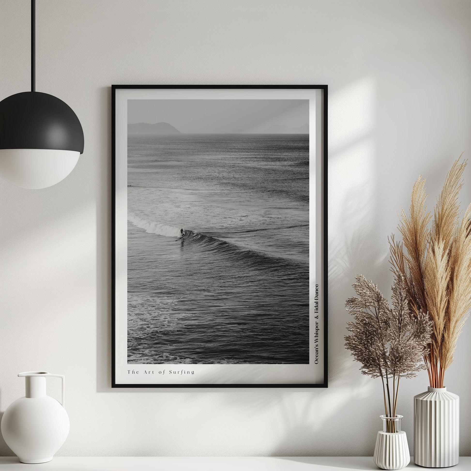 Retro Poster  Black and White Surfing – A nostalgic vibe with timeless waves, perfect for surf lovers and beach enthusiasts.
