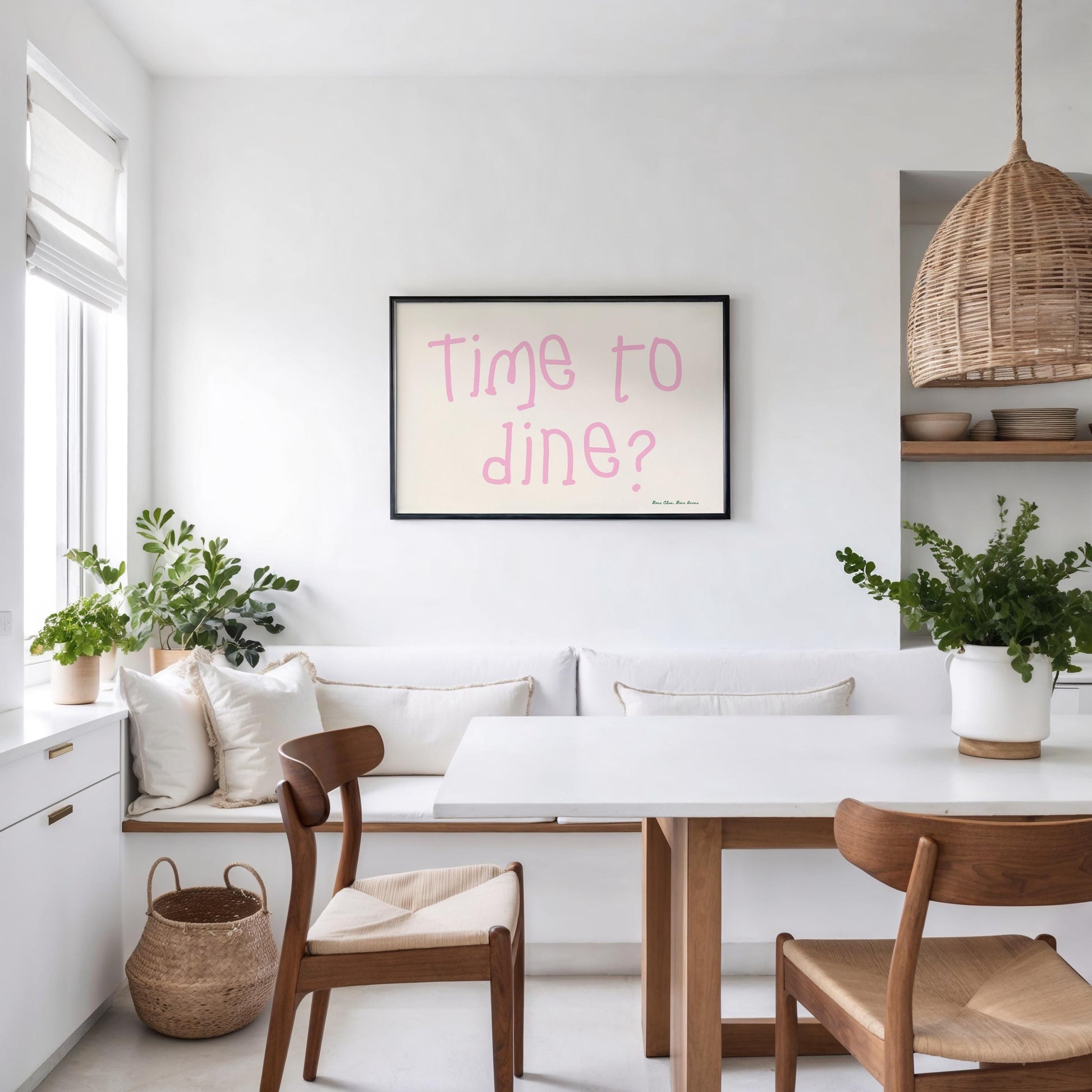 A handwritten typography poster with the Latin phrase &quot;Bona Cibus, Bona Anima&quot; in a minimalist design. Available in Beige/Pink or Green/Beige color options. Perfect for kitchen and dining room decor.

Ein Poster mit Handschrift-Typografie und dem lateinischen Spruch &quot;Bona Cibus, Bona Anima&quot; in minimalistischer Gestaltung. Erhältlich in den Farben Beige/Rosa oder Grün/Beige. Perfekt für Küchendekor und Esszimmerwände.