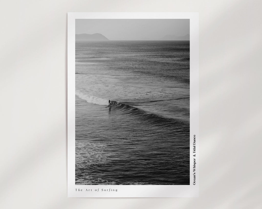Retro Poster  Black and White Surfing – A nostalgic vibe with timeless waves, perfect for surf lovers and beach enthusiasts.