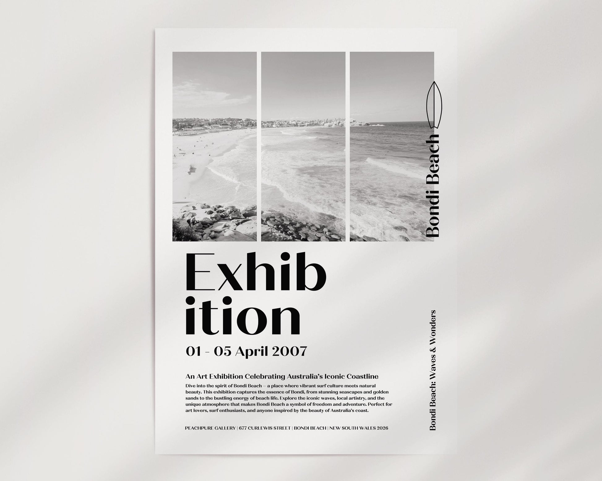 Exhibition Poster: Bondi Beach Surf Poster | Vintage Surfing Poster | Bondi Beach Living | Coastal Poster | Australia Lovers