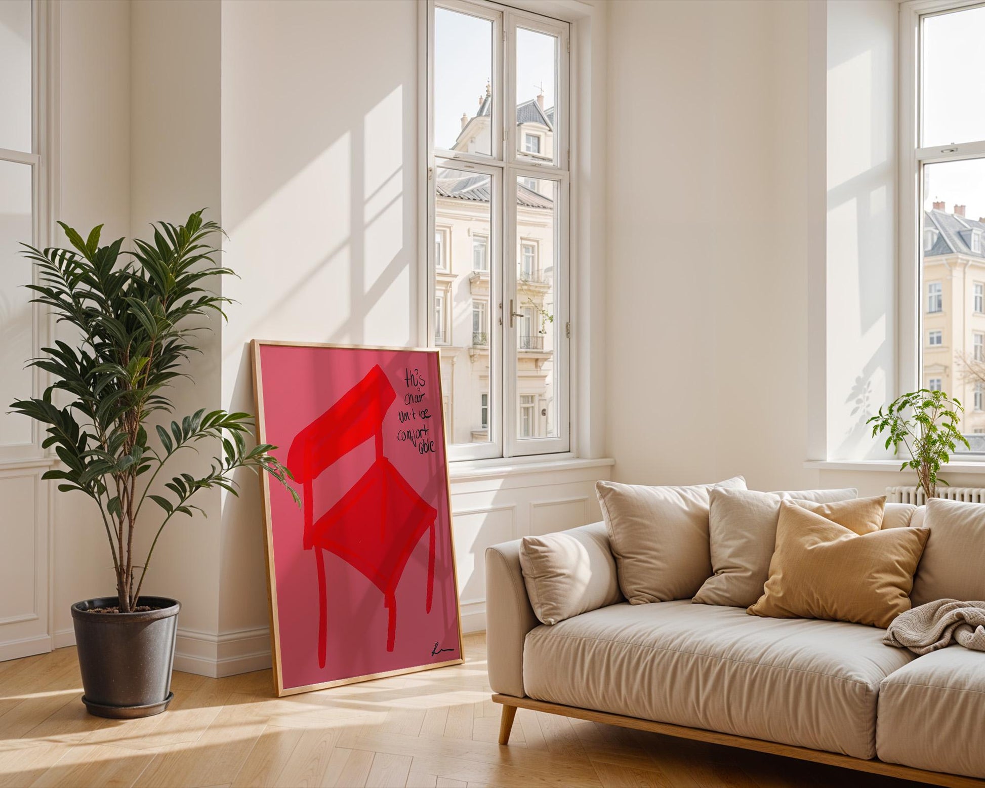 Red Chair Abstract Poster | Bold Minimalist Wall Art | Unique Modern Decor | Thought-Provoking Illustration | Artistic Print