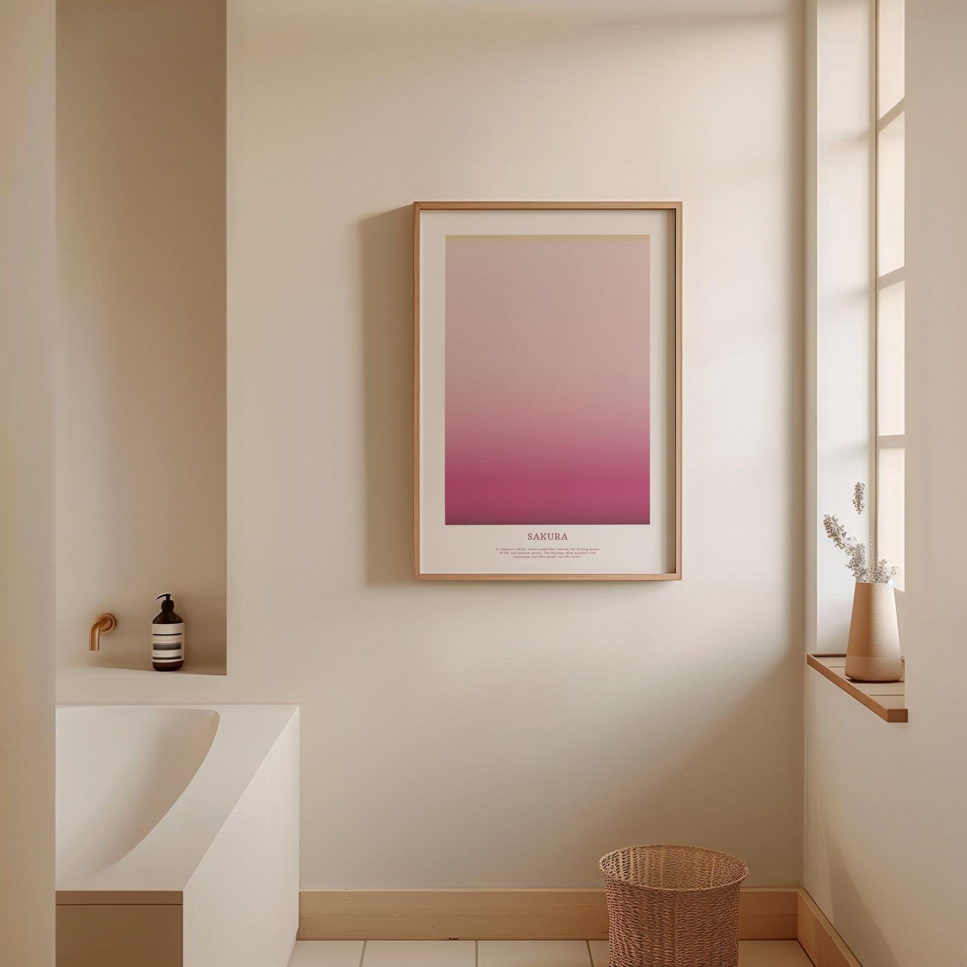 Cherry Blossom Poster, Gradient/Aura Pink Tones and Yellow – Perfect for Nature Lovers