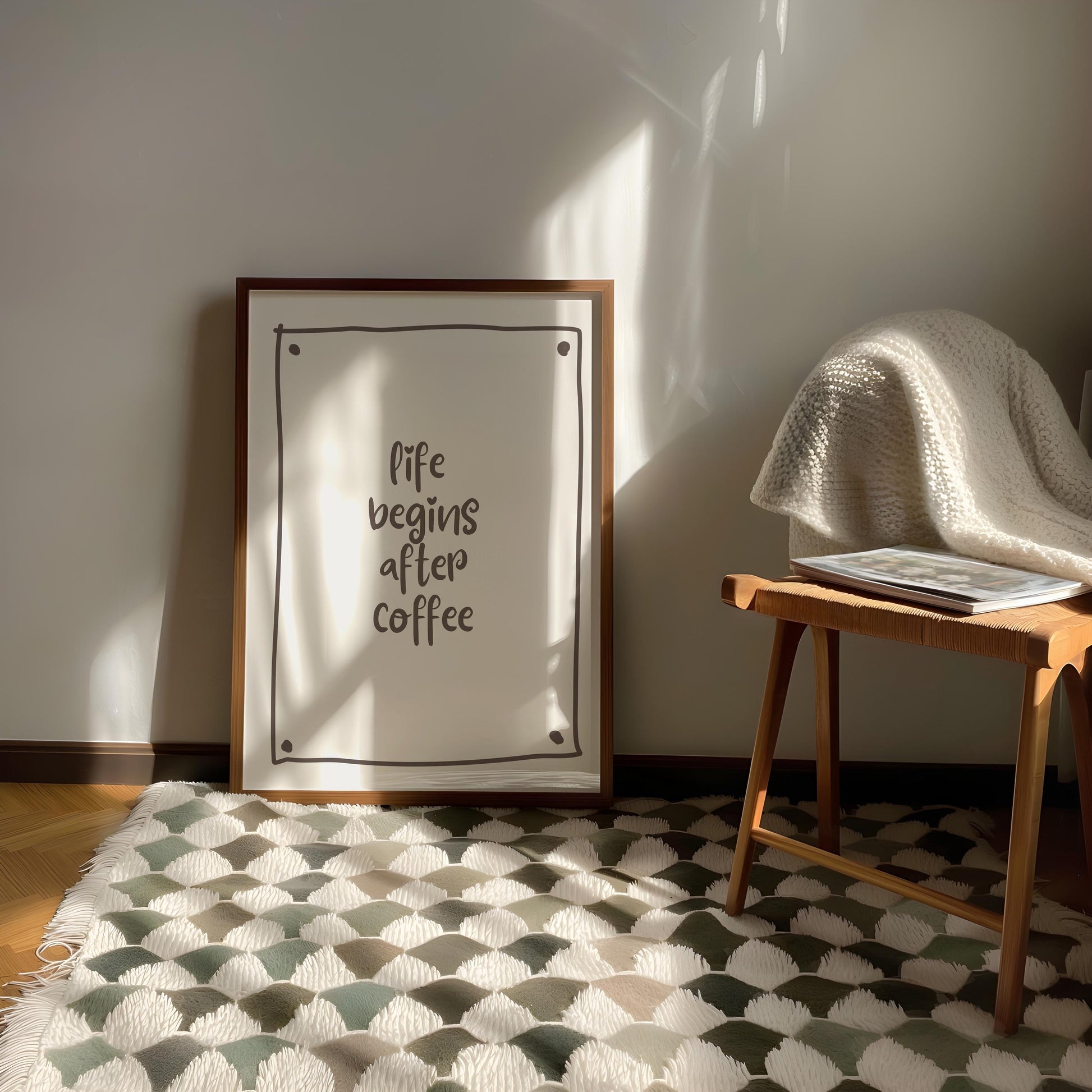 Coffee Poster | 'Life Begins After Coffee' Quote | Brown Typography | Coffee Lover Gift | Motivational Wall Art | Modern Decor | Download
