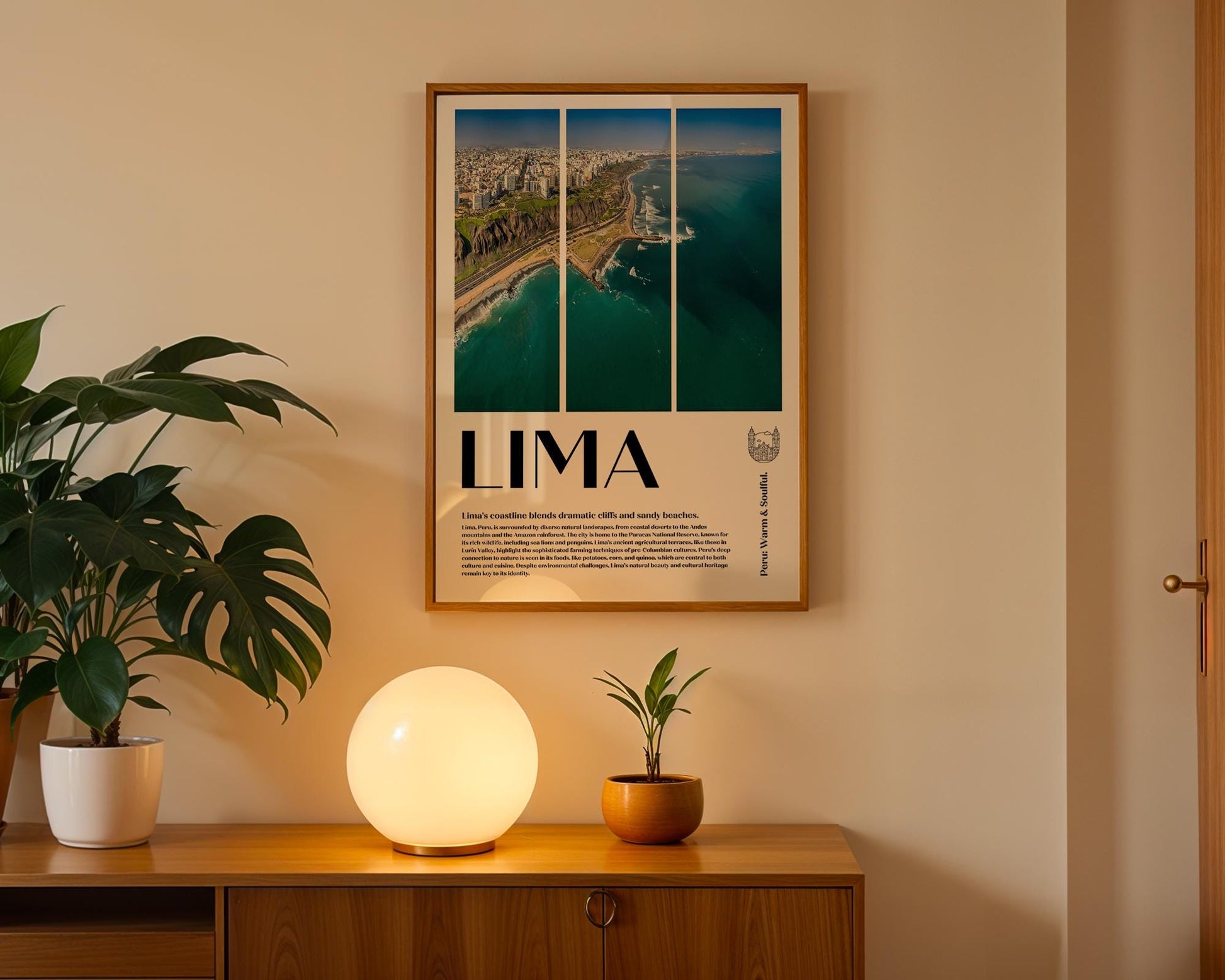 A minimalist coastal poster featuring an ocean view with gentle waves, soft blue hues, and a motivational text. Perfect for beach-themed decor.