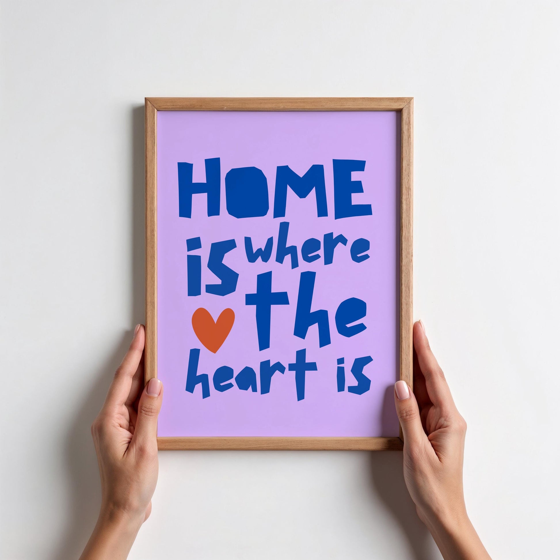 Home is where the heart is Poster | Purple & Blue Typography | Red Heart Design | Wall Art | Colorful Home Decor | Inspirational Quote