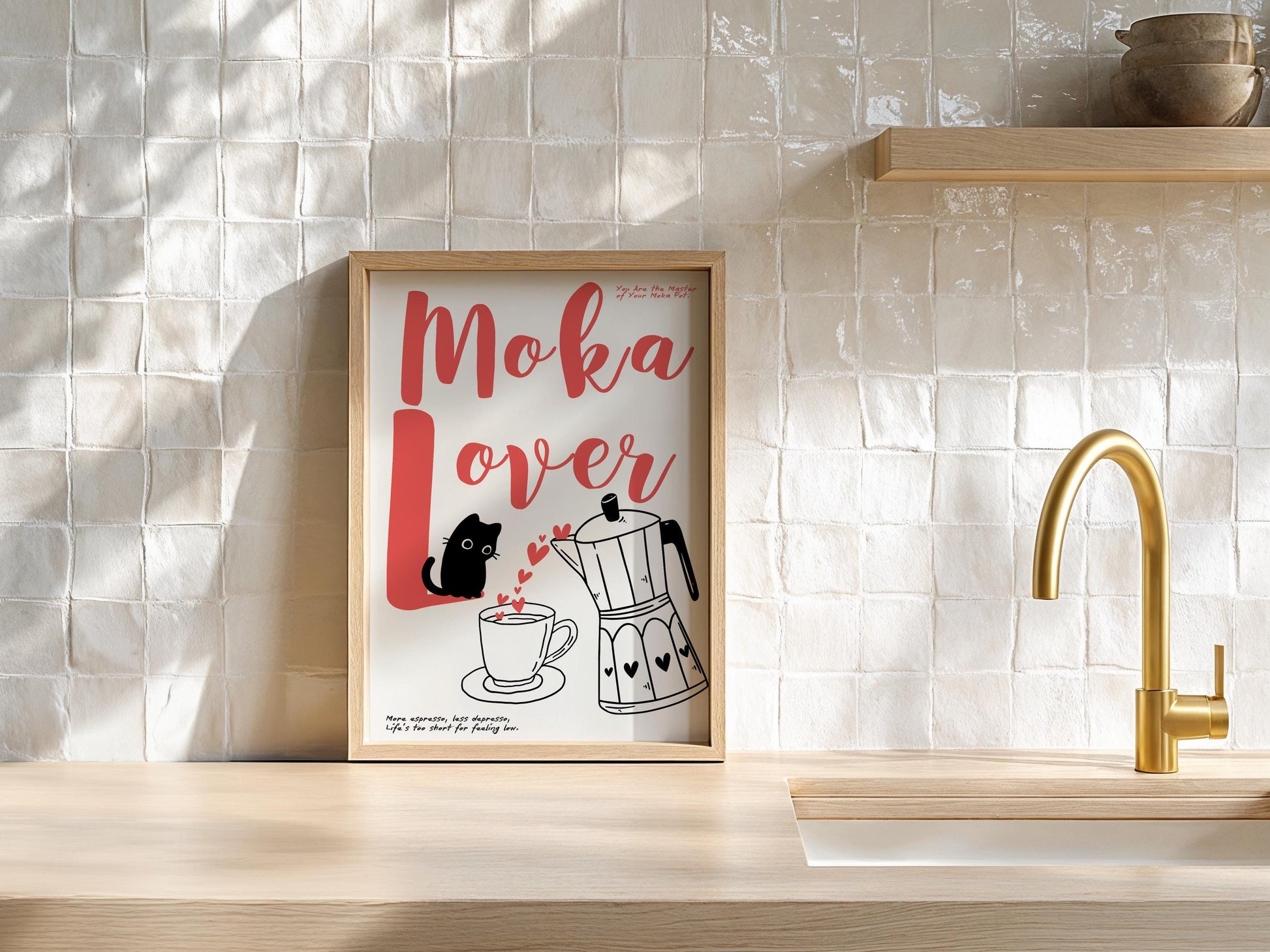 Moka Poster I Moka Lover with Cat with Elegant Line Art of Moka Pot – A Perfect Addition for Coffee Lovers and Kitchen Decor