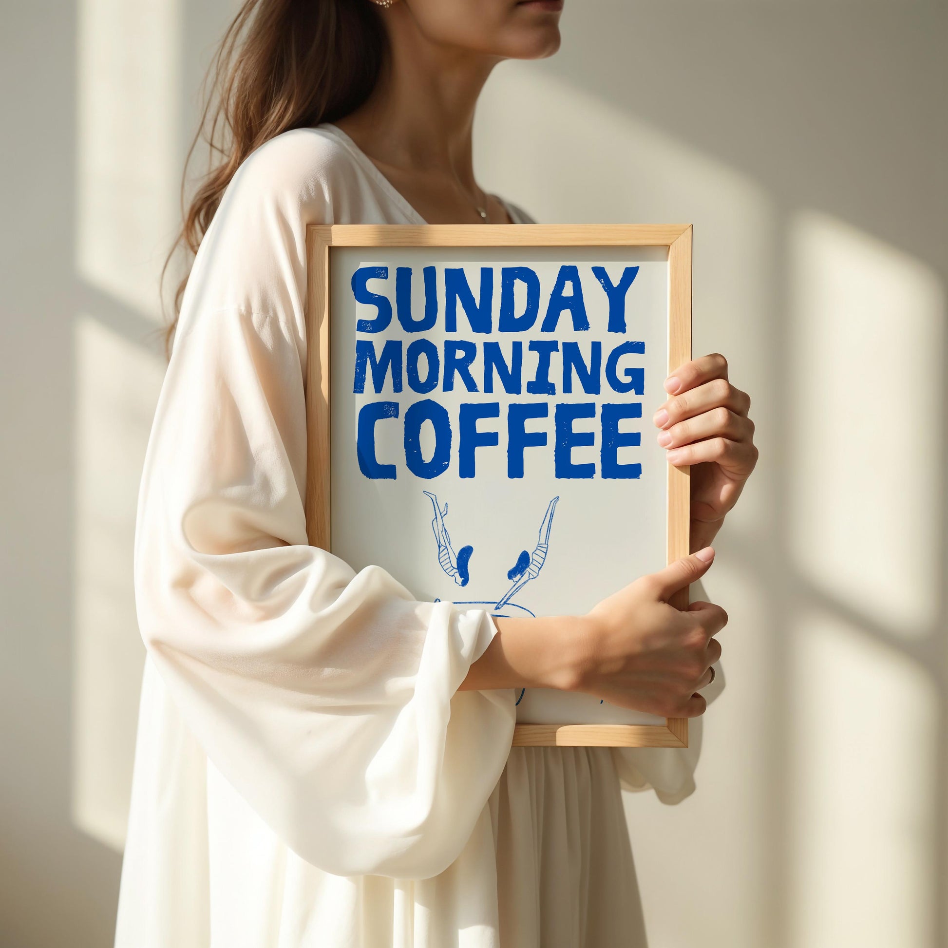 Blue Sunday Morning Coffee Poster | Minimalist Coffee Art Print | Modern Wall Decor | Gift for Coffee Lovers | Digital Download