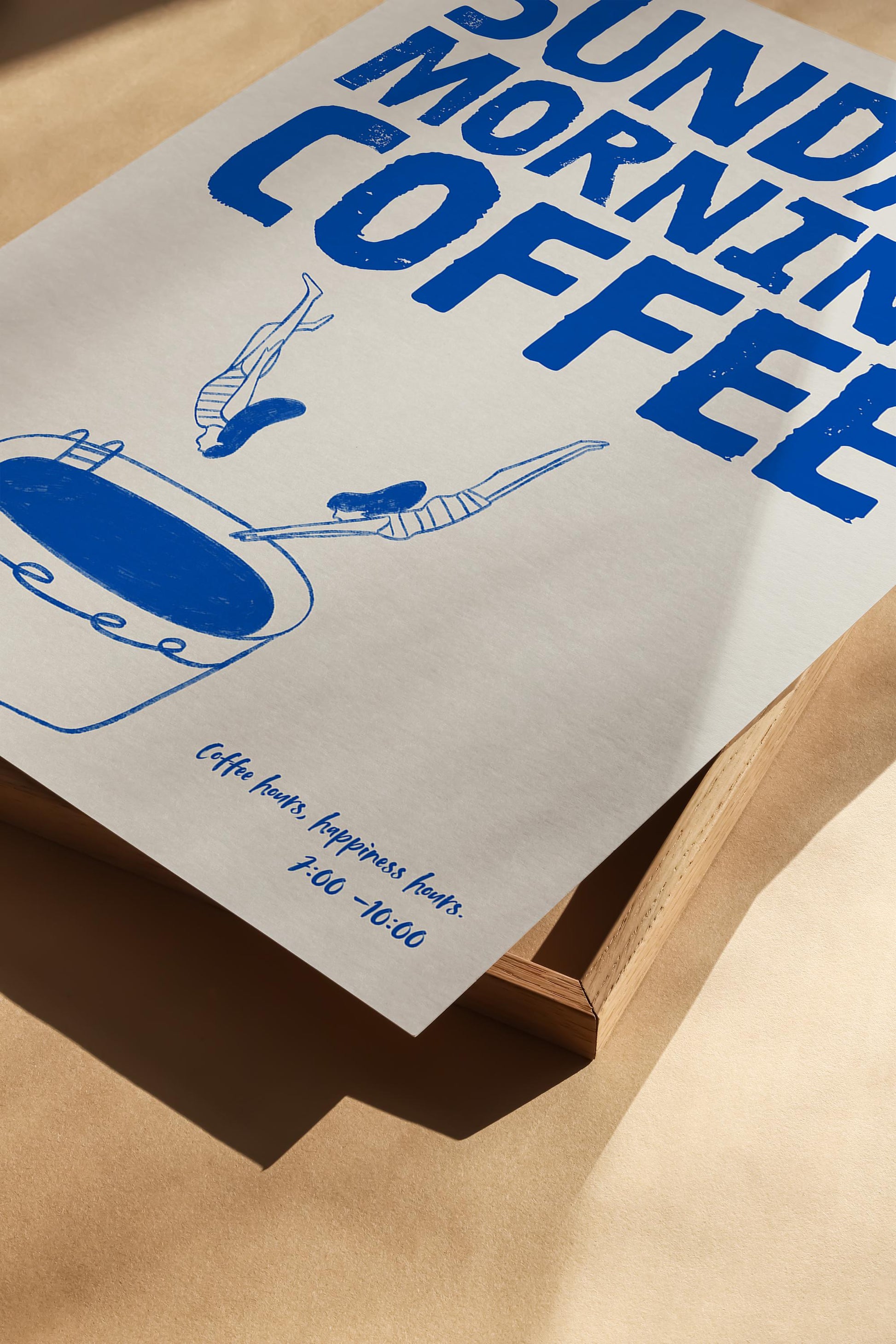 Blue Sunday Morning Coffee Poster | Minimalist Coffee Art Print | Modern Wall Decor | Gift for Coffee Lovers | Digital Download