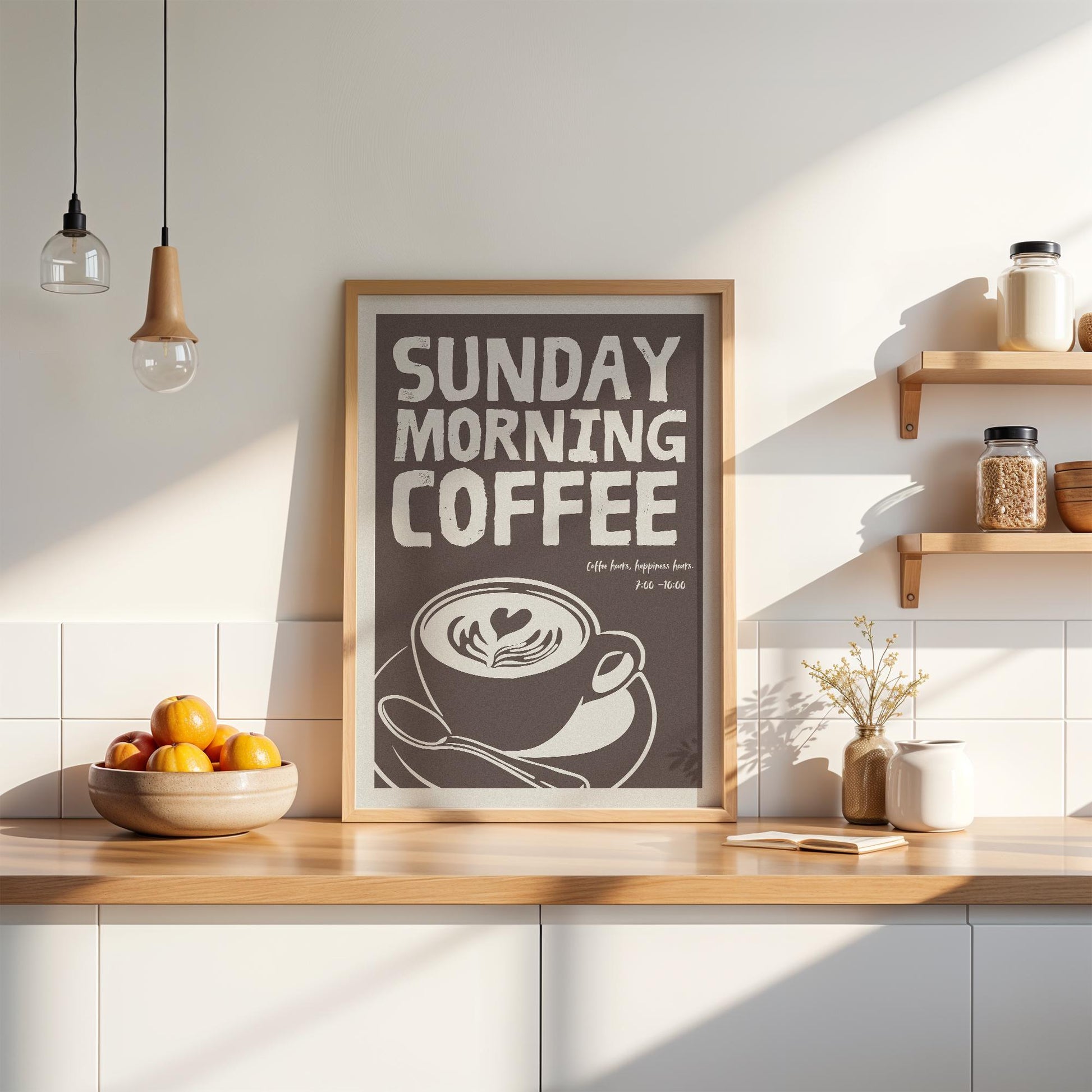 Poster showcasing a warm, soothing coffee theme with soft brown and beige tones. The fine grain finish gives it a high-quality texture, perfect for cozy spaces.