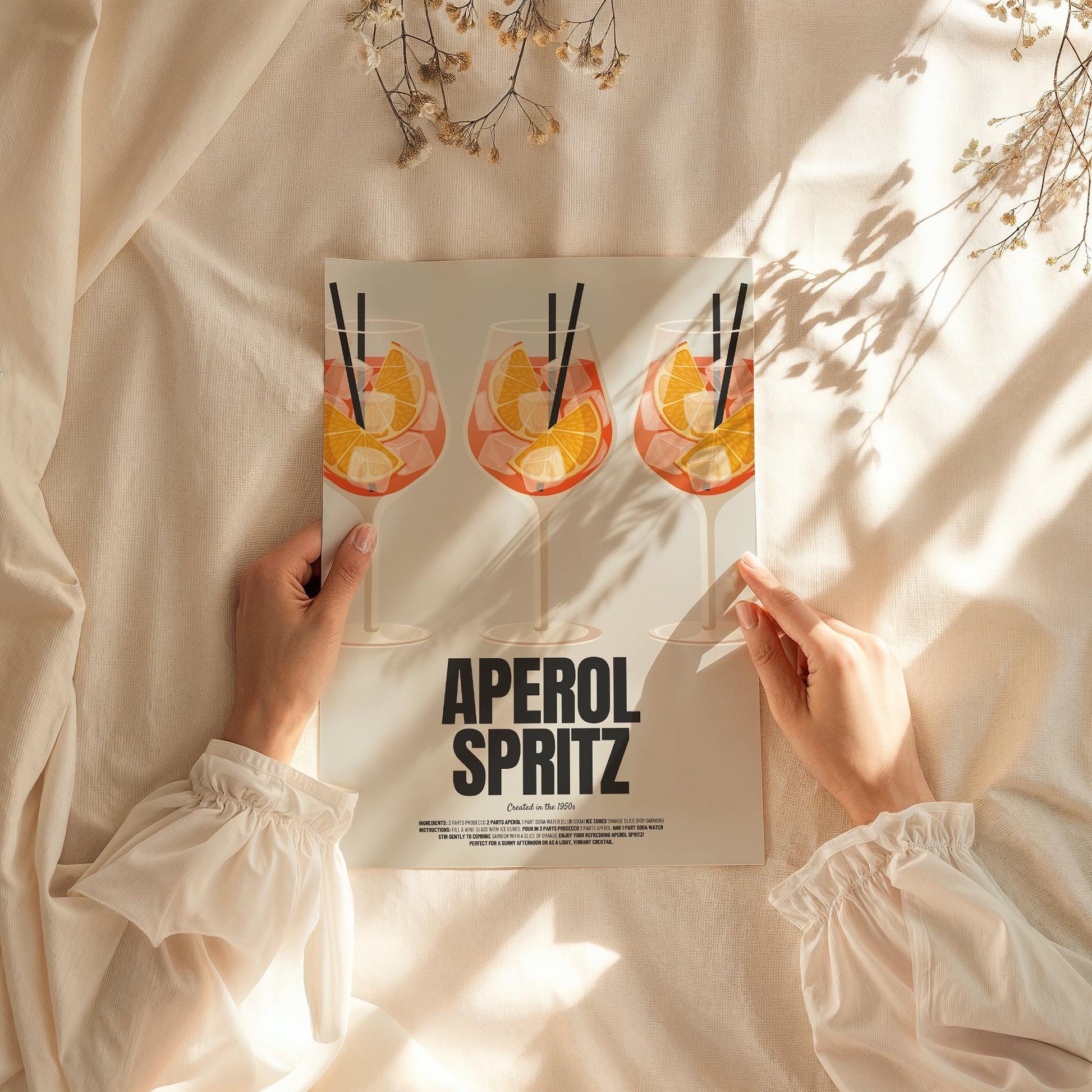 Aperol Spritz Poster | Classic Recipe Illustration | Minimalist Cocktail Art |  Summer Print for Kitchen or Living Room | Gift for Friends